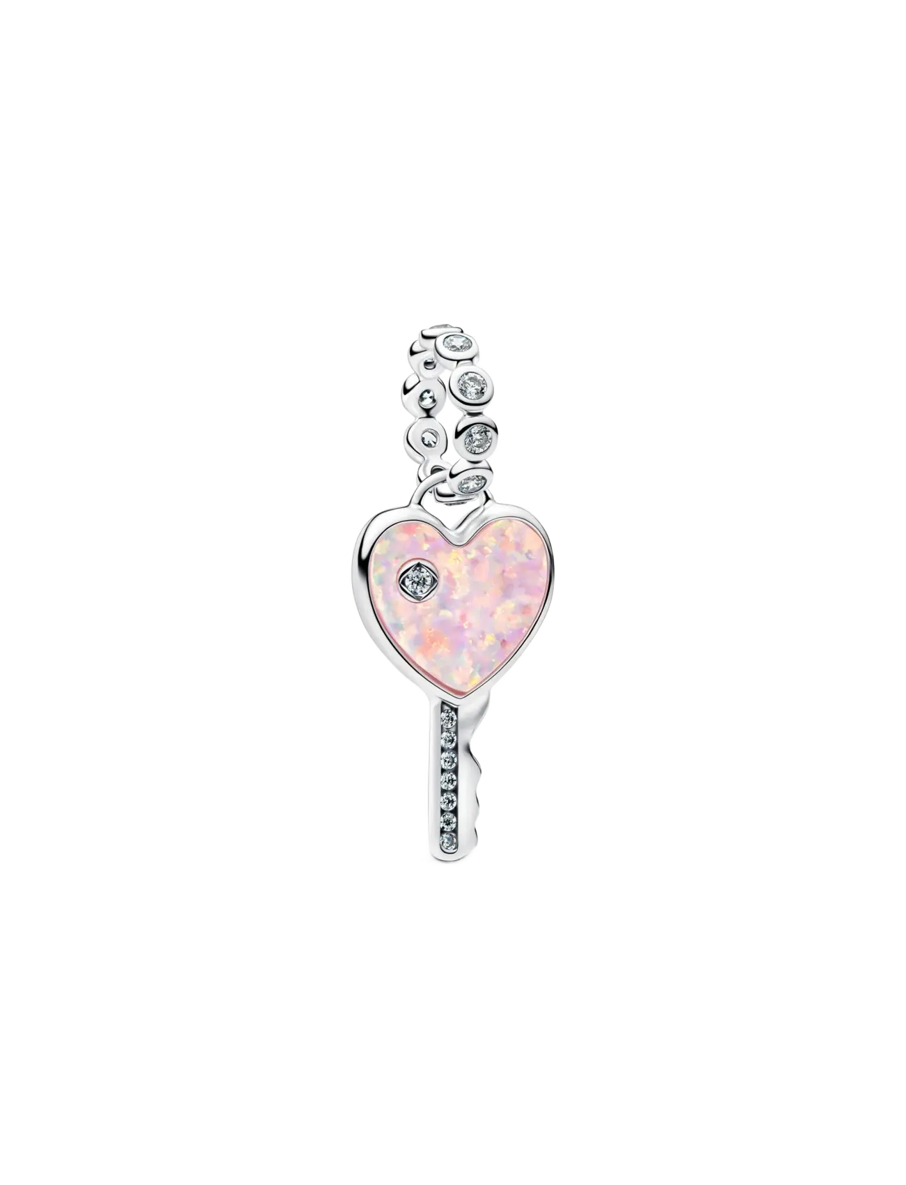 Pandora Opalescent Heart Key Dangle Charm - Charms - PINK / silver
