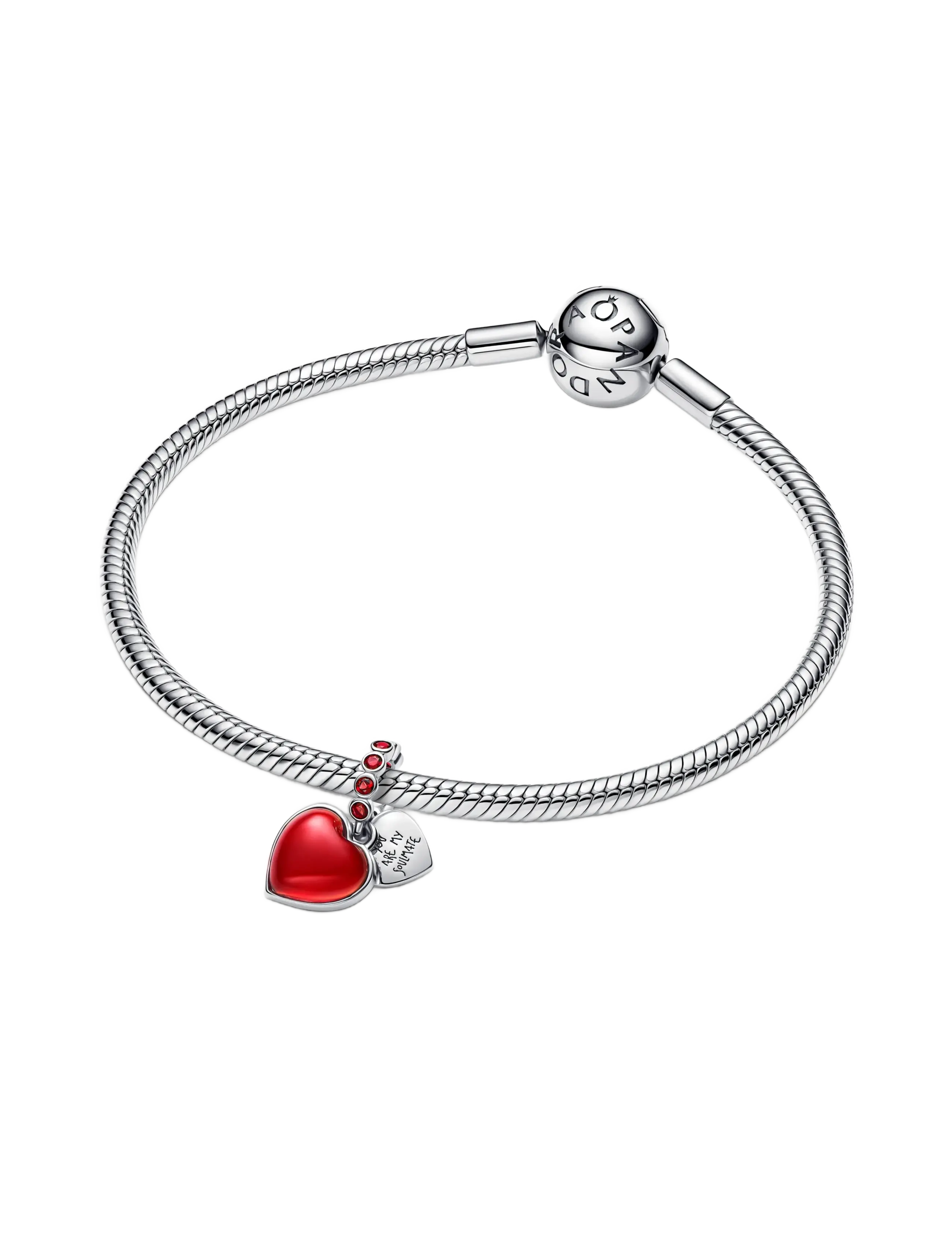 Pandora - Red Murano Glass Heart Double Dangle Charm - pendants - red - 3