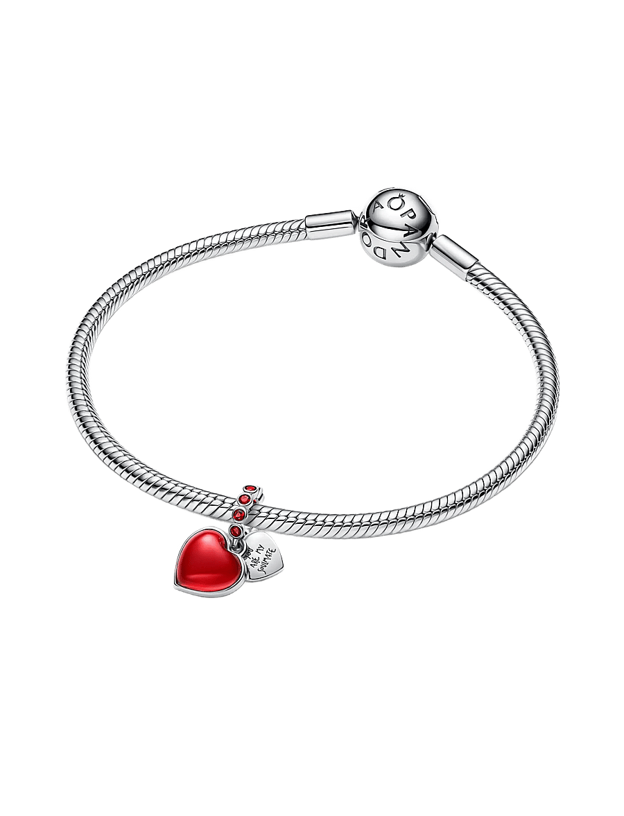 Pandora - Red Murano Glass Heart Double Dangle Charm - vedhæng - red - 3