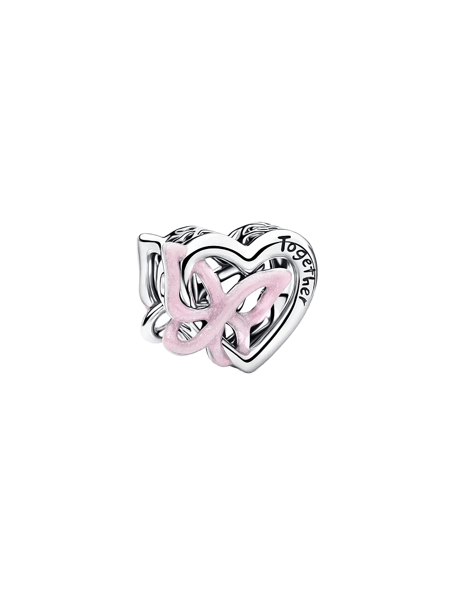 Pandora - Entwined Heart & Butterfly Charm - vedhæng - pink - 1