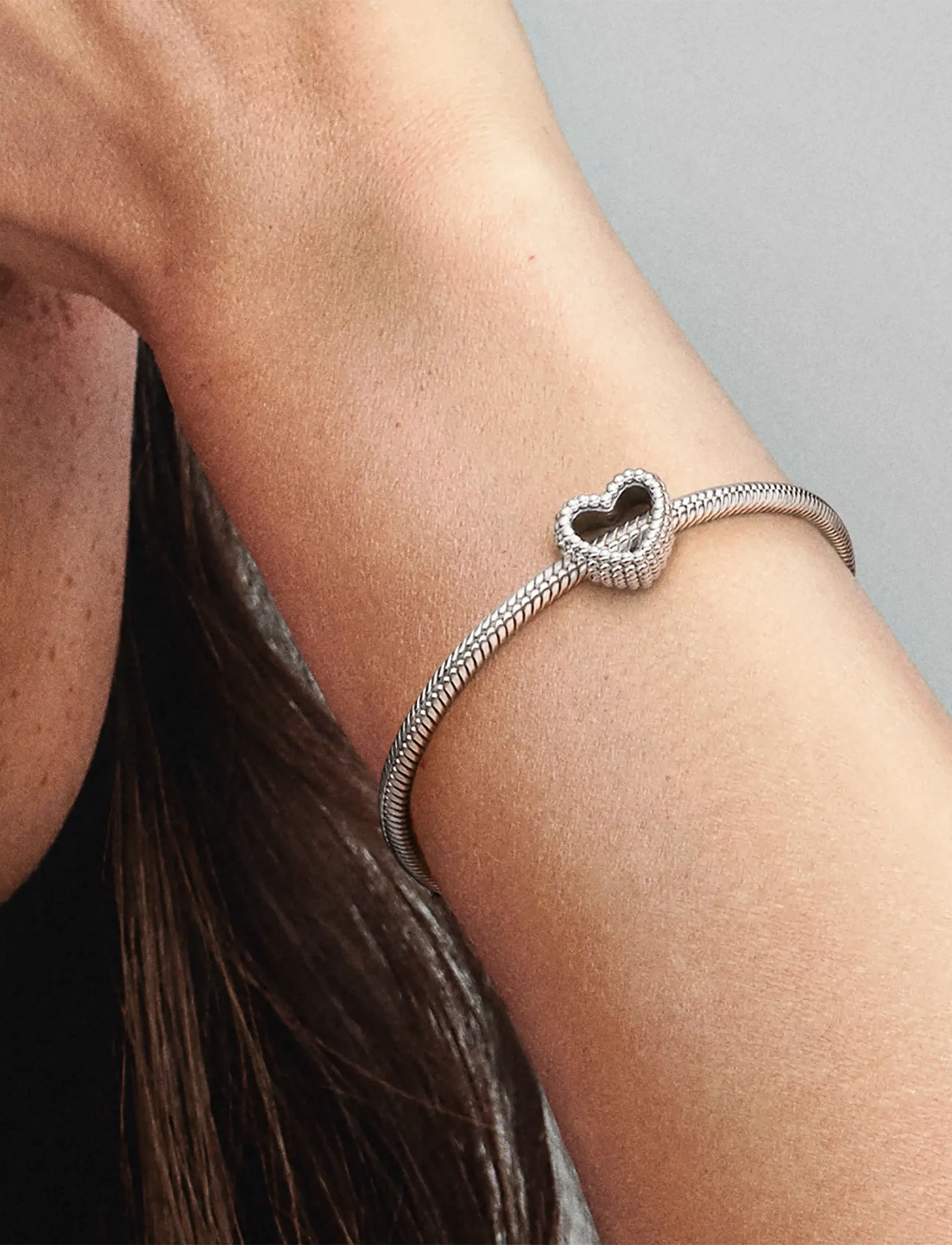 Pandora - Beaded heart silver charm - pendants - no color - 3