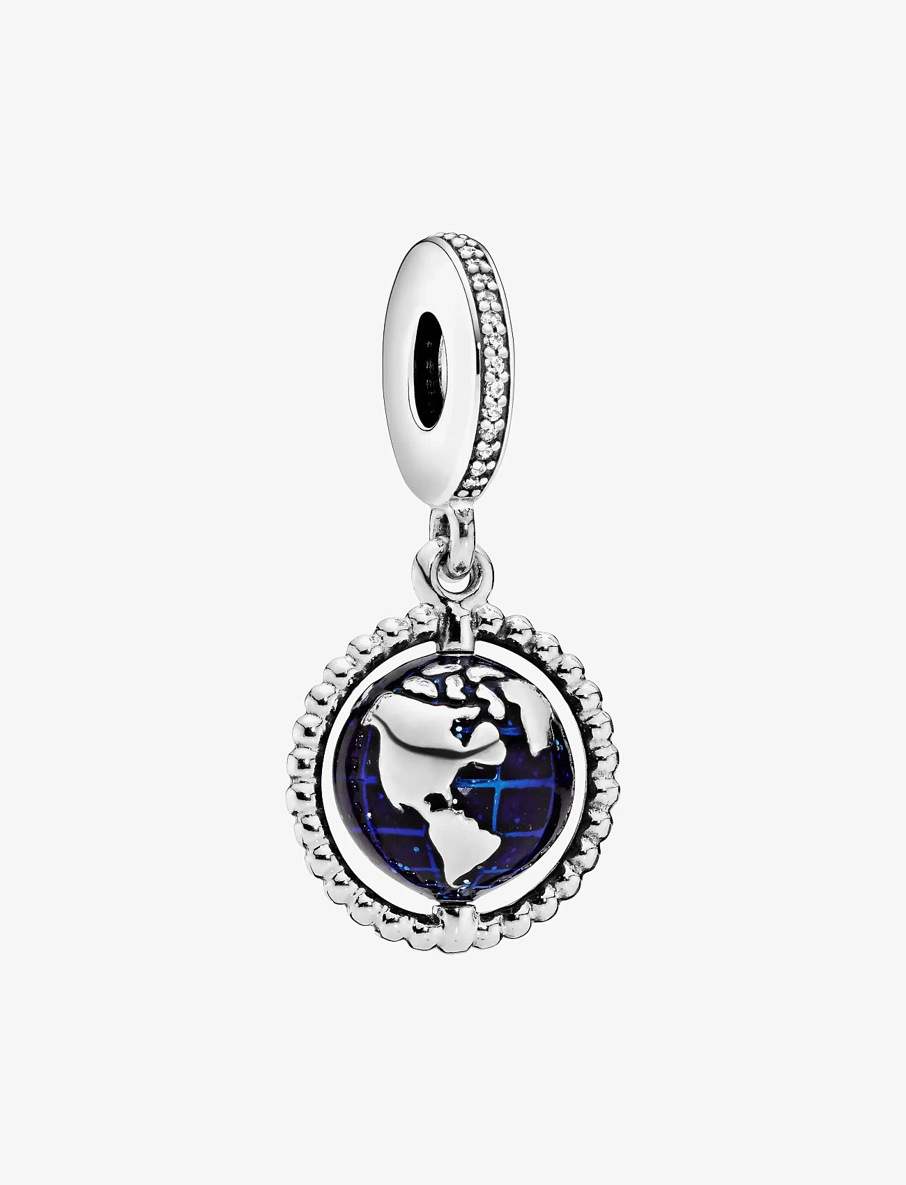 Pandora - Globe silver dangle with clear cubic zirconia and blue enamel - pendants - blue - 1