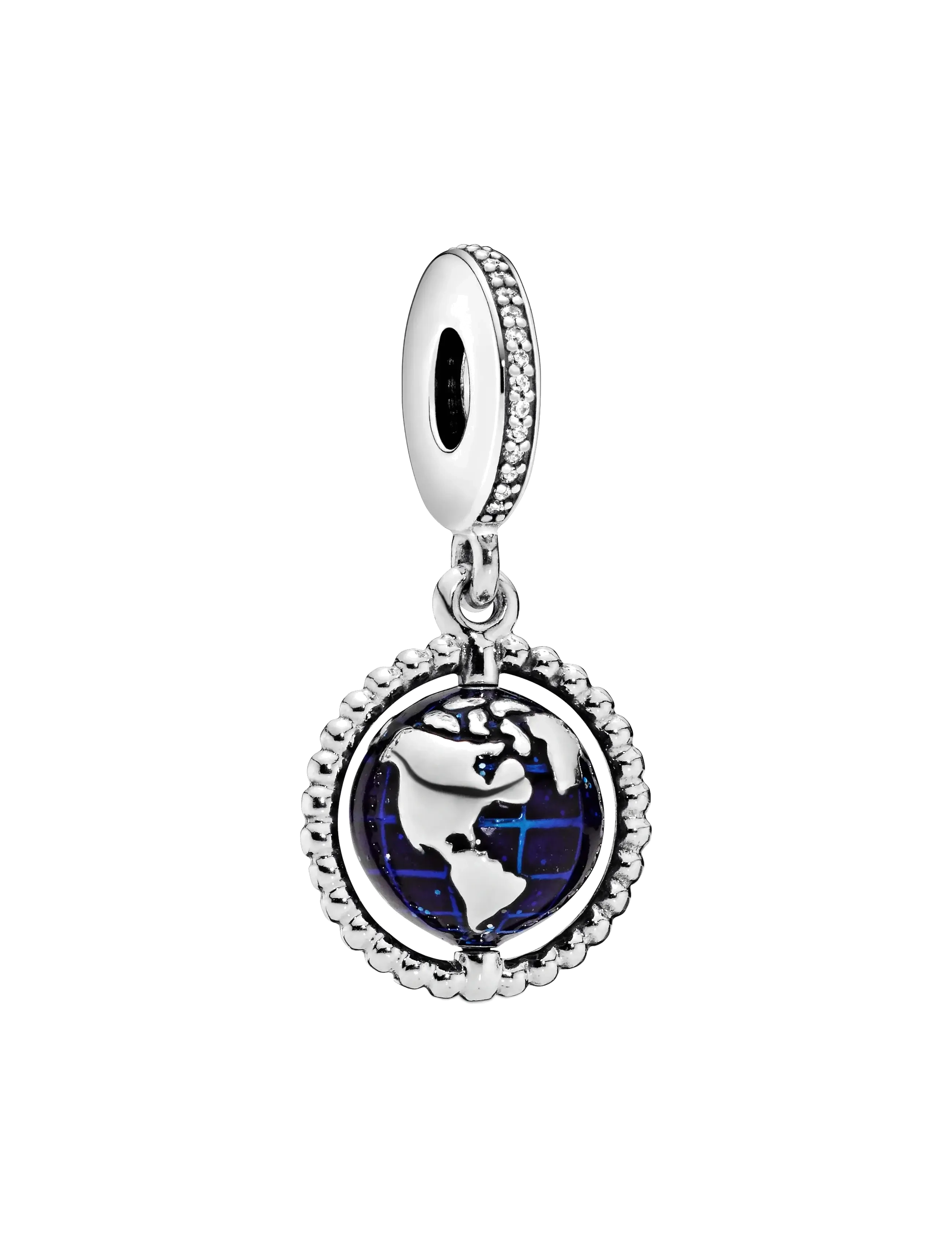 Pandora Globe silver dangle with clear cubic zirconia and blue enamel - Charms - BLUE / silver