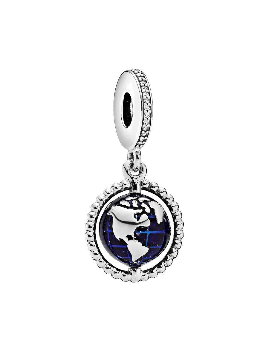 Pandora - Globe silver dangle with clear cubic zirconia and blue enamel - anhänger - blue - 1