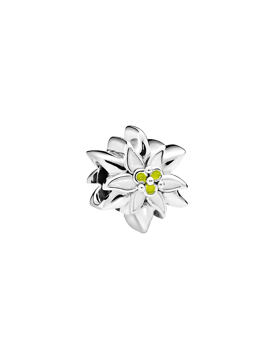 Pandora - Edelweiss sterling silver charm with white and yellow enamel - pendentifs - white - 0