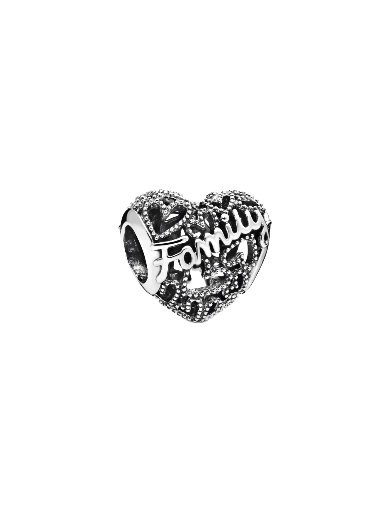 Pandora Heart Sterling Silver Charm, Familie Hjerte Charm, Sølv, Str: ONE SIZE