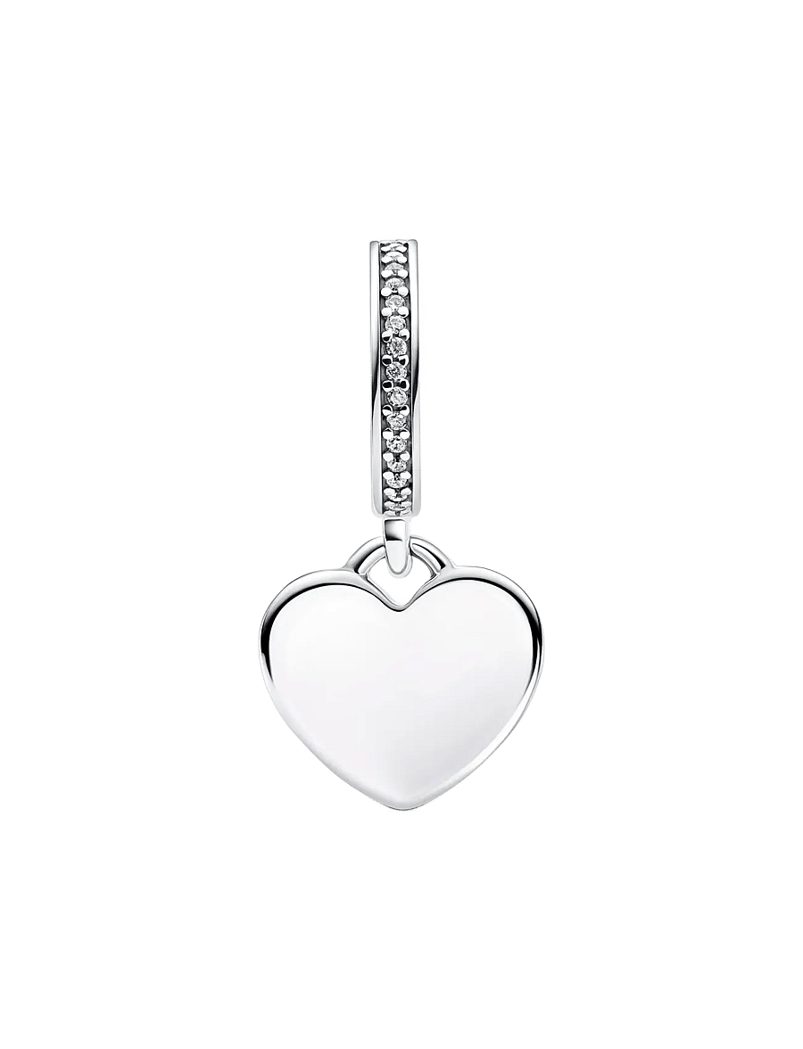 Pandora - Engravable heart sterling silver dangle with clear cubic zirconia - riipukset - clear - 1