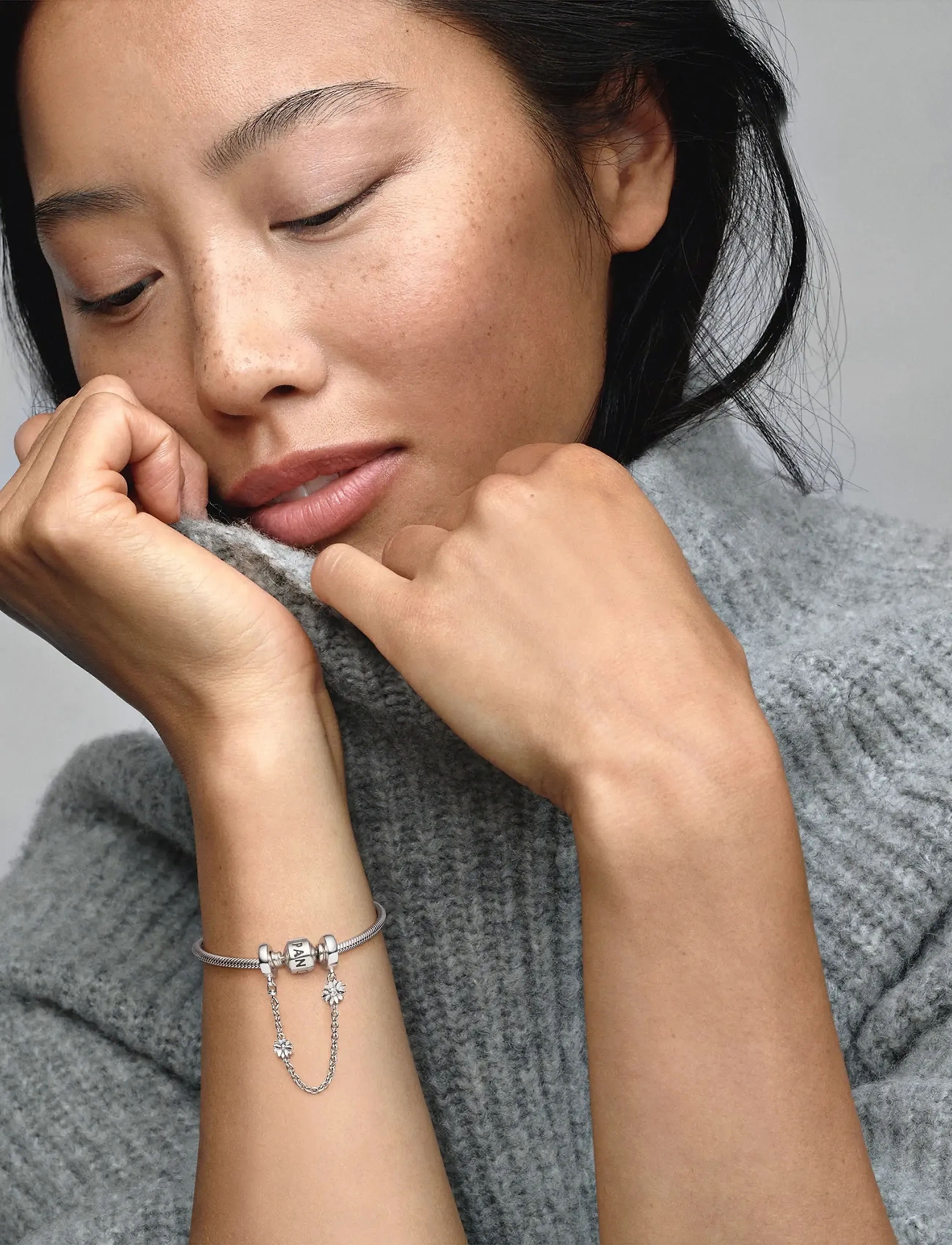 Pandora Daisy Sterling Silver Safety Chain With Clear Cubic Zirconia, One Size, Bracelets, Silber - Frauen