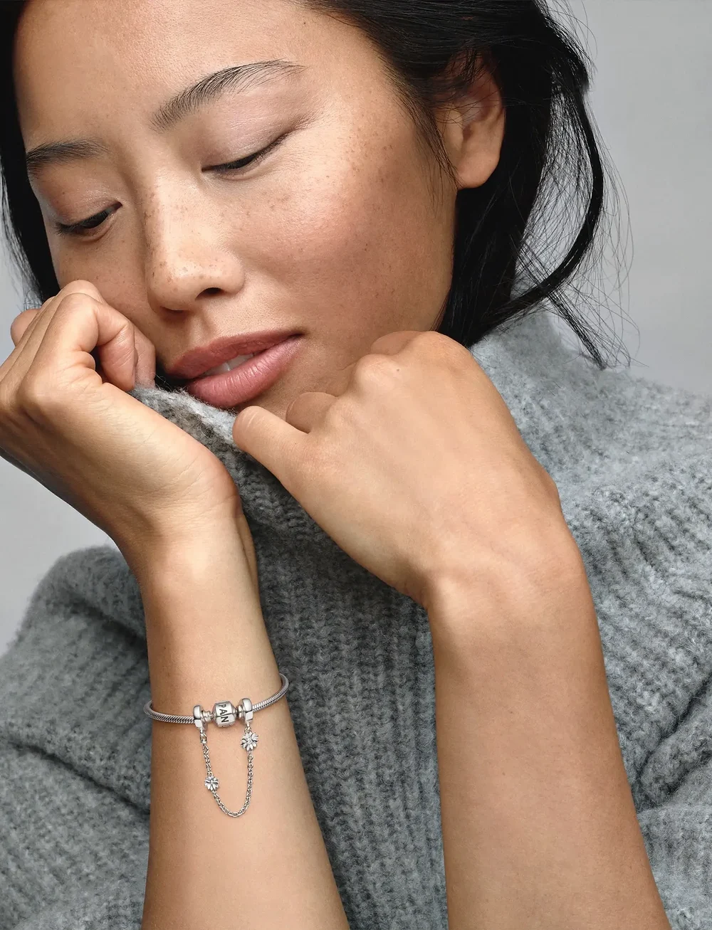 Pandora - Daisy sterling silver safety chain with clear cubic zirconia - käeketid - no color - 0