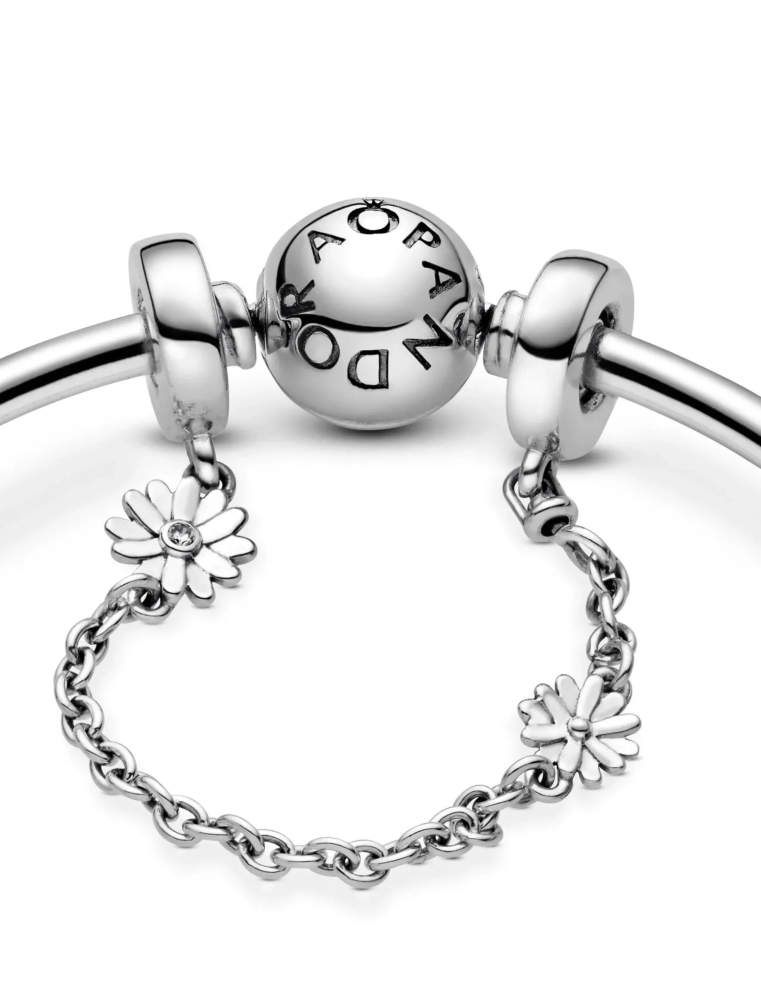 Pandora - Daisy sterling silver safety chain with clear cubic zirconia - kettenarmbänder - no color - 2