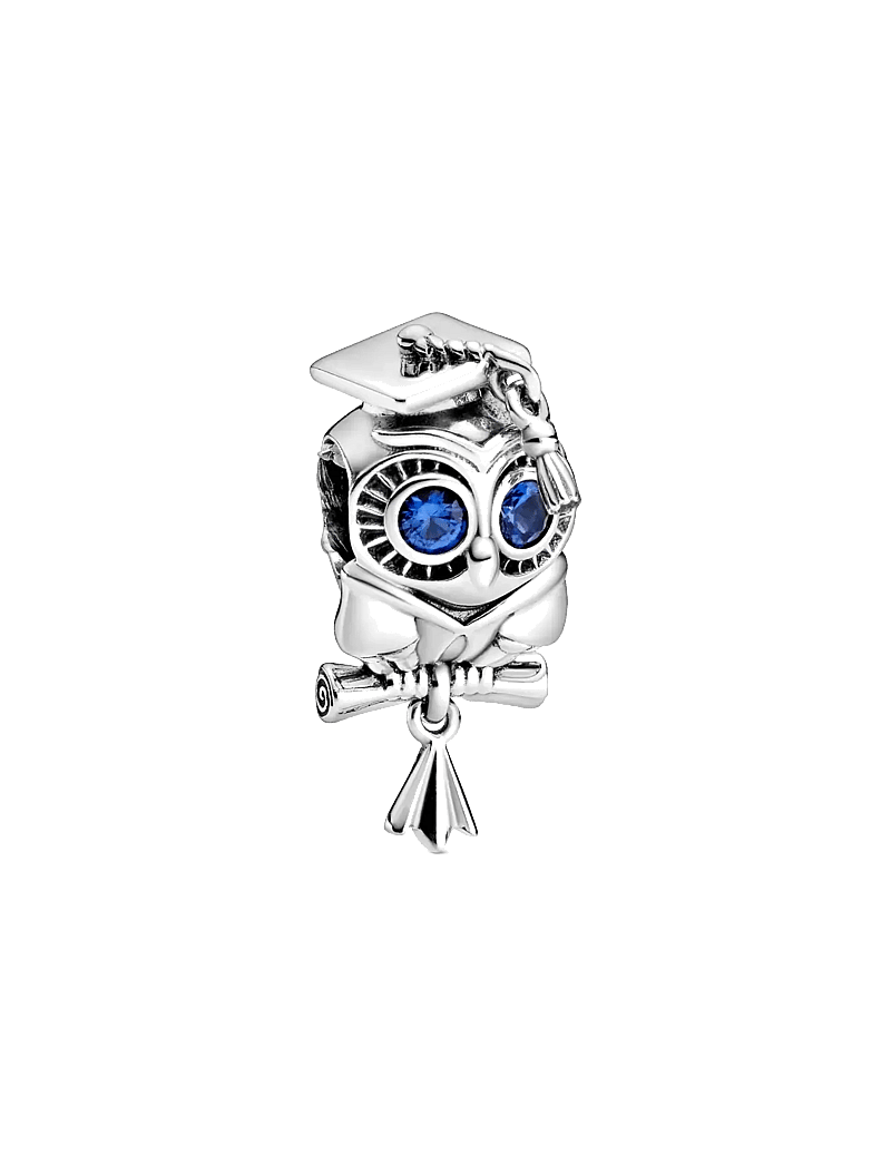 Pandora - Graduation owl sterling silver charm with stellar blue crystal - hängen & berlocker - blue - 1
