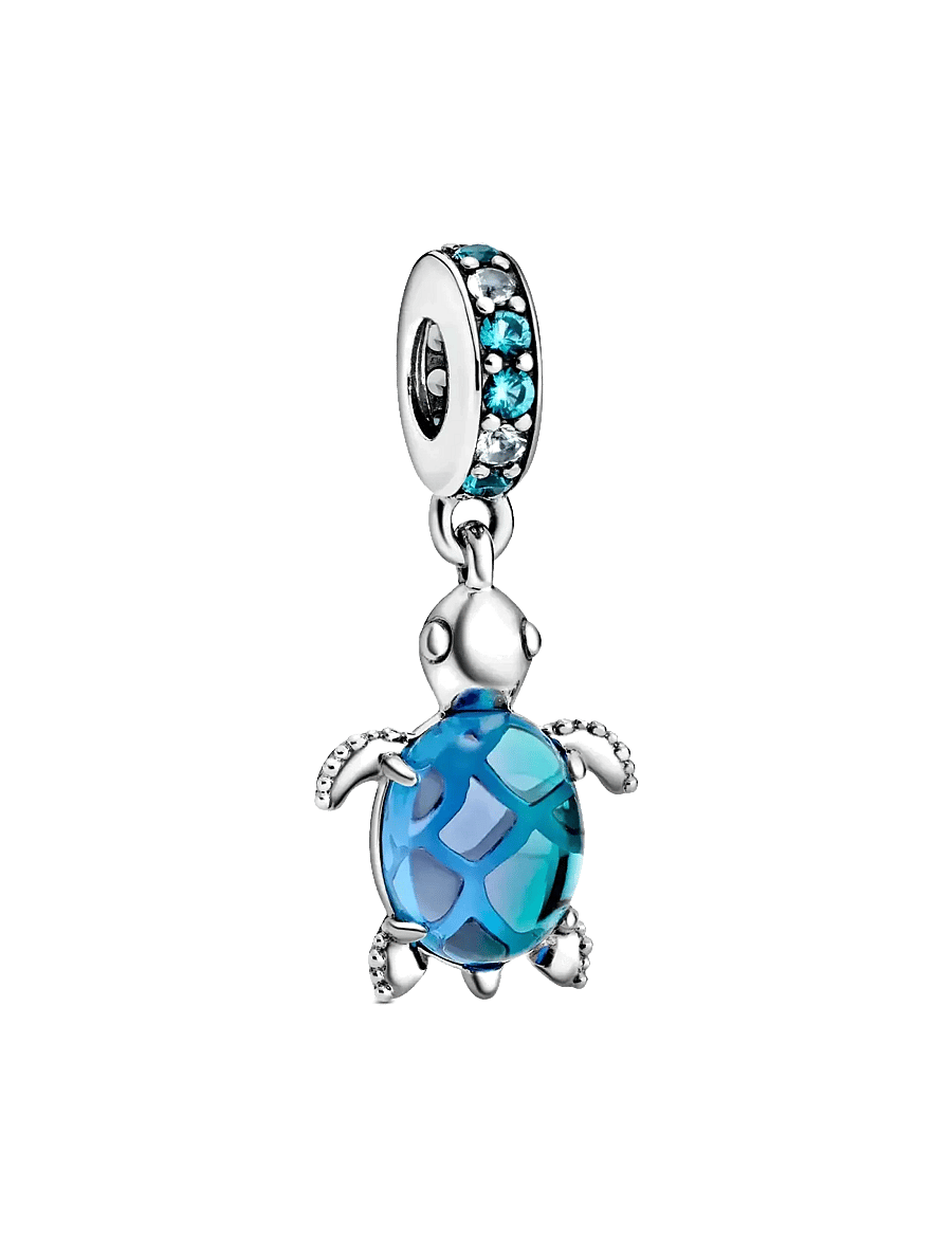 Pandora - Sea turtle sterling silver dangle with icy green, bleached aqua blue crystal and peacock Murano glas - blue - 1
