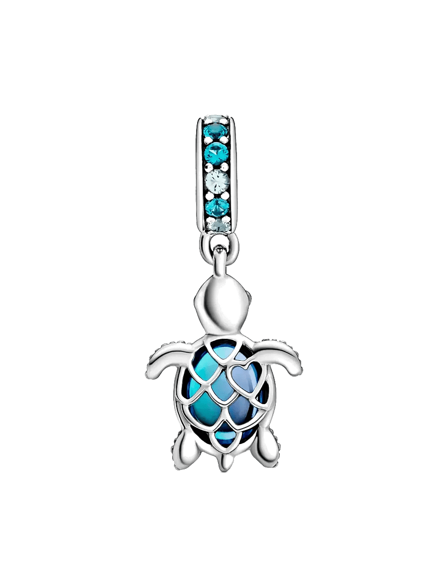 Pandora - Sea turtle sterling silver dangle with icy green, bleached aqua blue crystal and peacock Murano glas - blue - 2