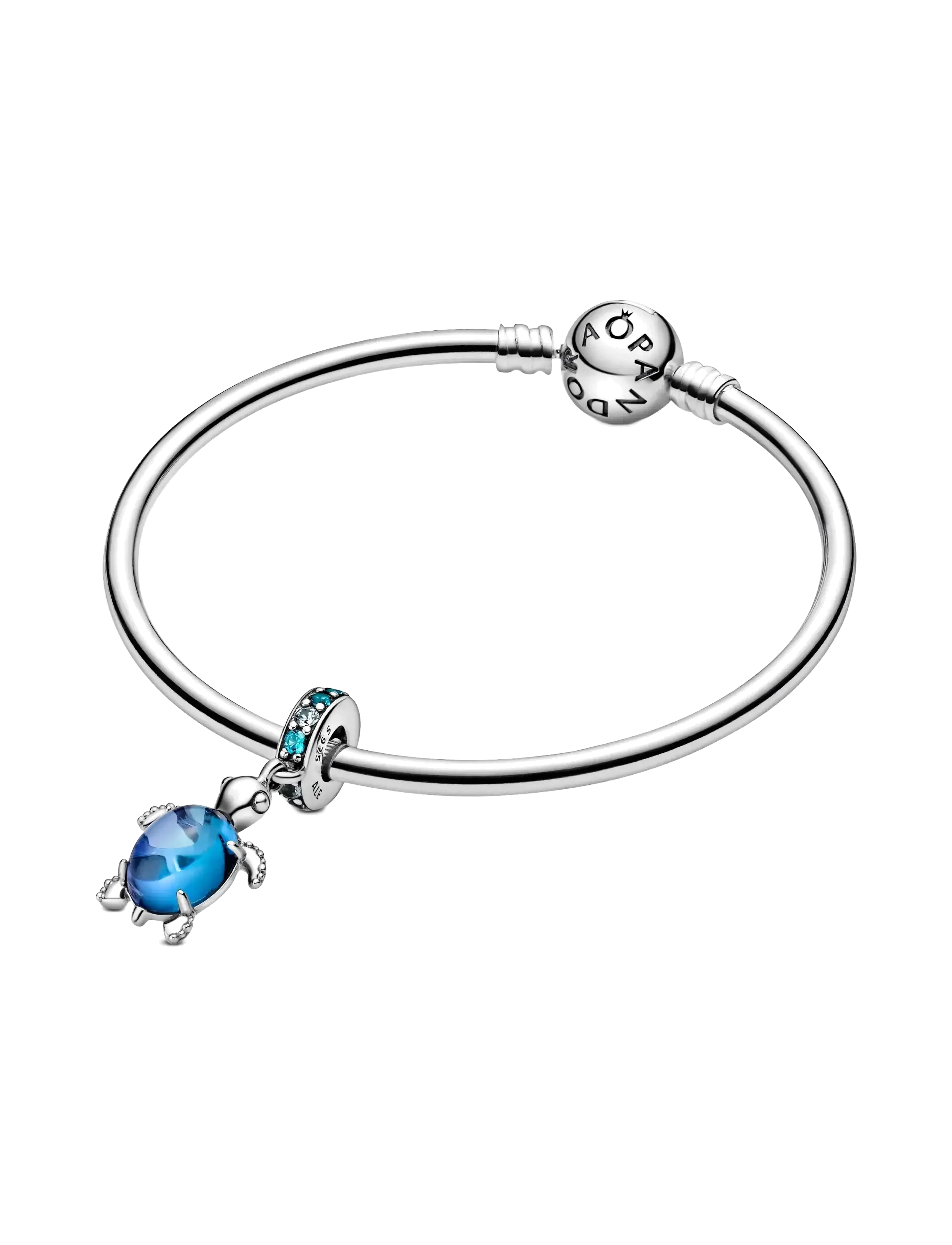 Pandora - Sea turtle sterling silver dangle with icy green, bleached aqua blue crystal and peacock Murano glas - blue - 3