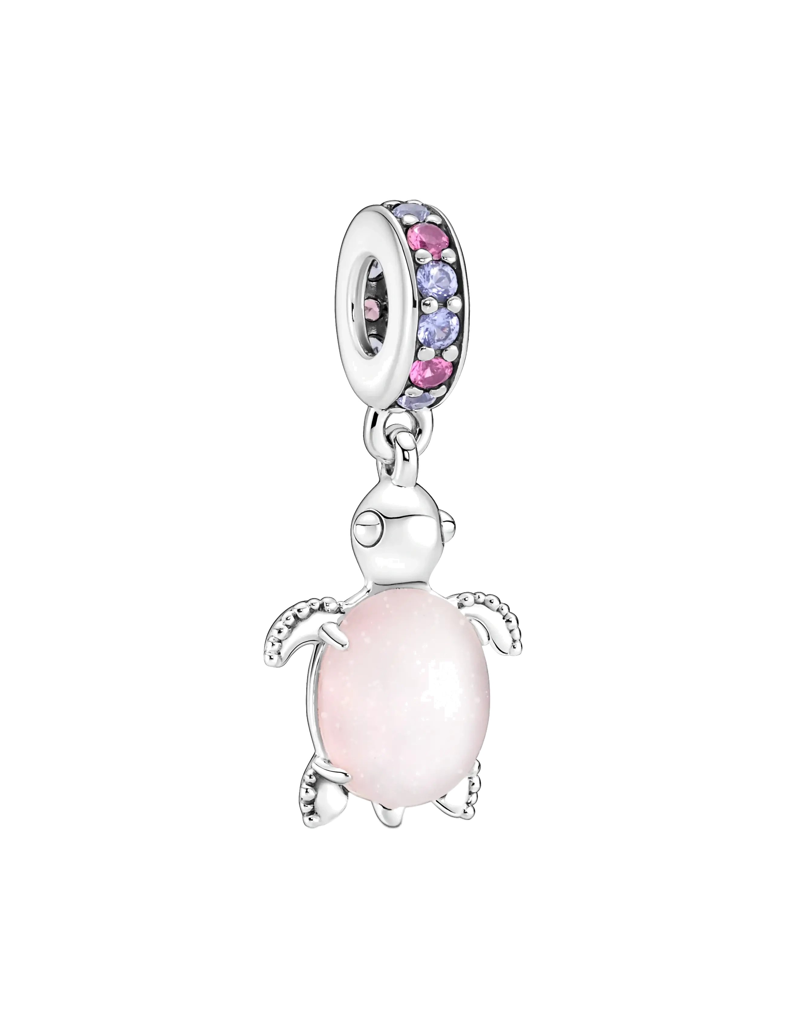 Pandora Sea turtle sterling silver dangle with frosted dichroic pink Murano glass, regal purple and phlox pi - Charms - PINK / silver