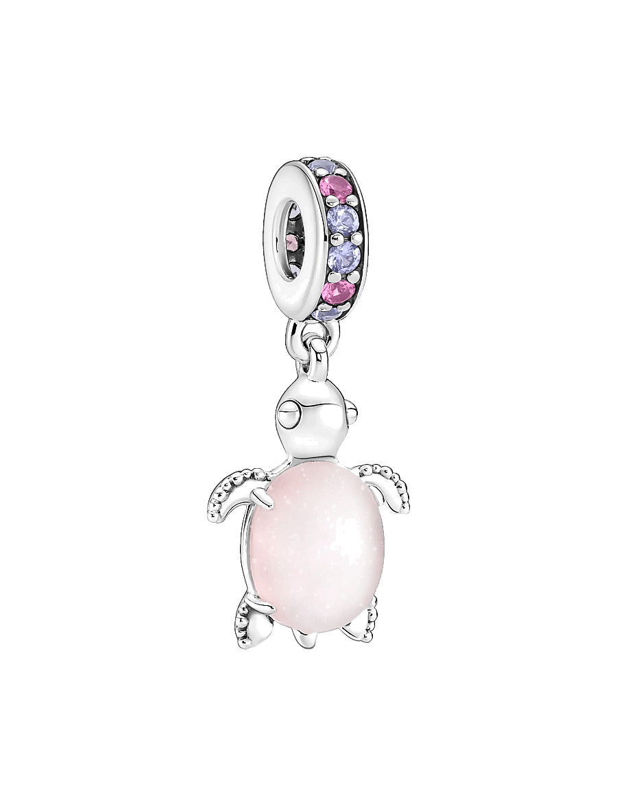 Pandora - Sea turtle sterling silver dangle with frosted dichroic pink Murano glass, regal purple and phlox pi - pink - 1