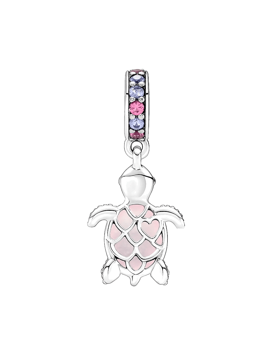 Pandora - Sea turtle sterling silver dangle with frosted dichroic pink Murano glass, regal purple and phlox pi - pink - 2