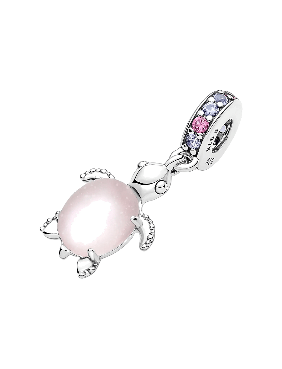 Pandora - Sea turtle sterling silver dangle with frosted dichroic pink Murano glass, regal purple and phlox pi - pink - 3
