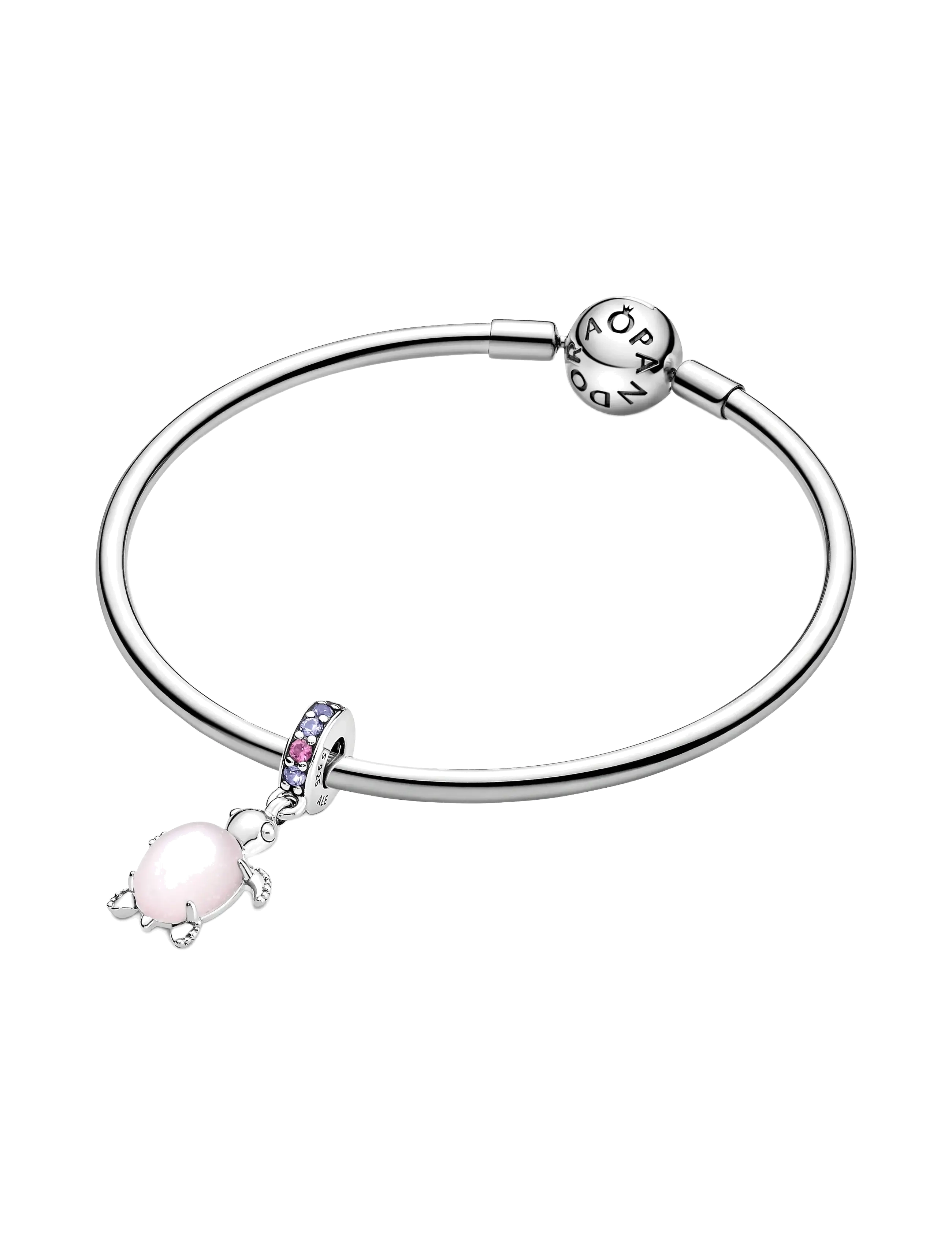 Pandora - Sea turtle sterling silver dangle with frosted dichroic pink Murano glass, regal purple and phlox pi - pink - 4
