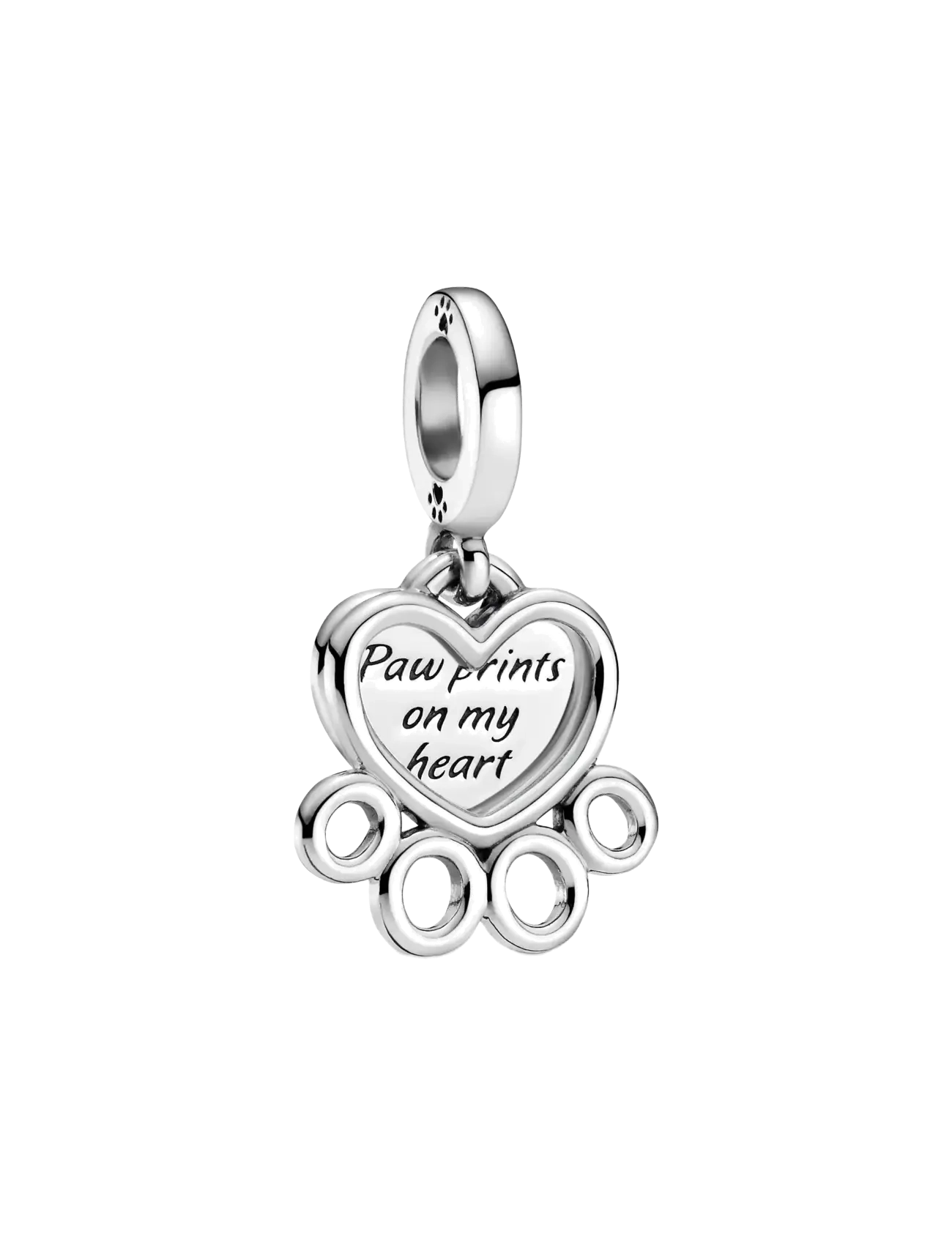 Paw print and heart sterling silver dangle - NO COLOR
