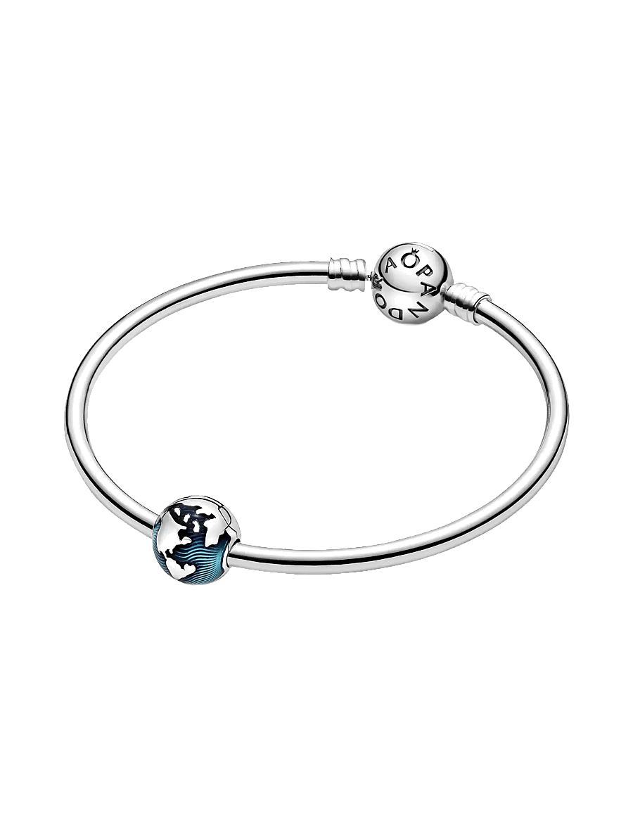 Pandora - Globe sterling silver clip with transparent blue enamel - blue - 2