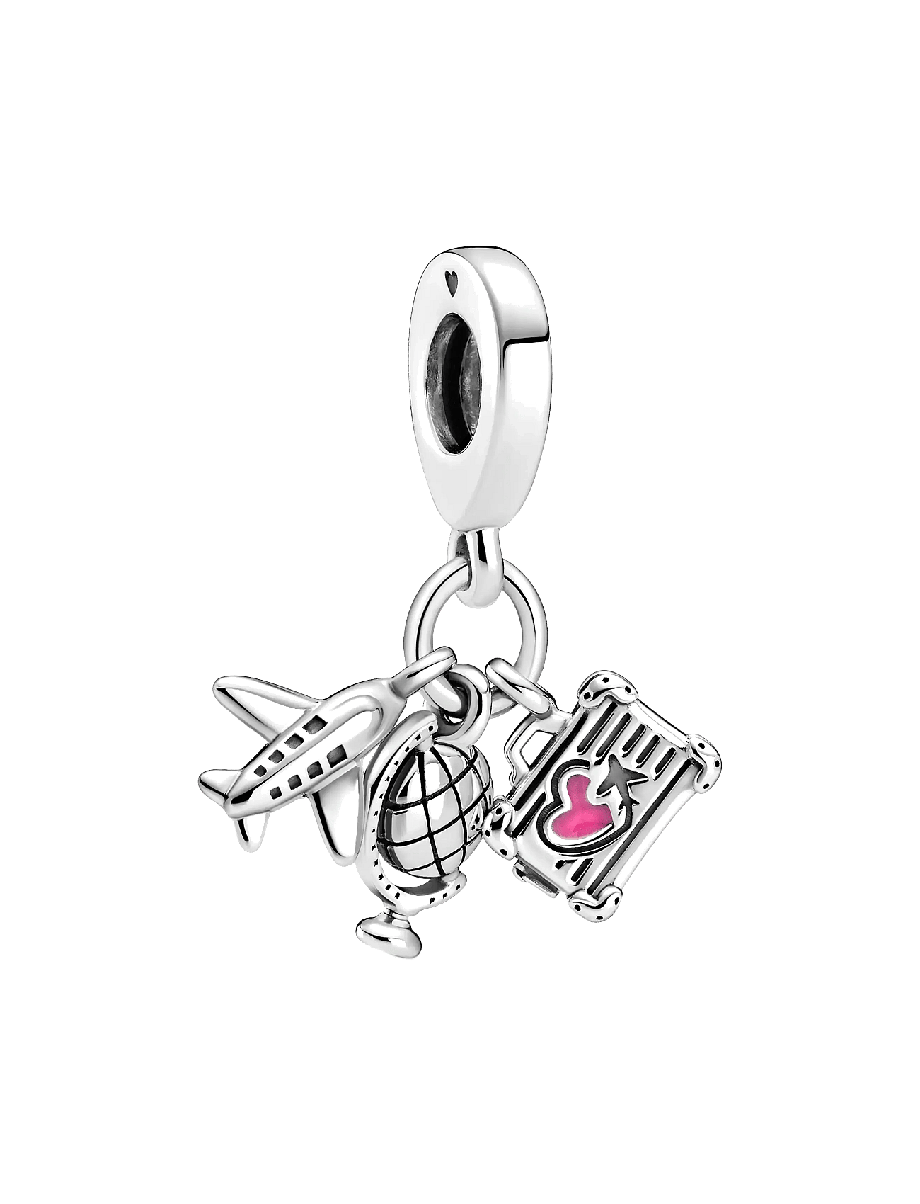 , Charms i 925 sølv heng med fly, koffert og jordklode