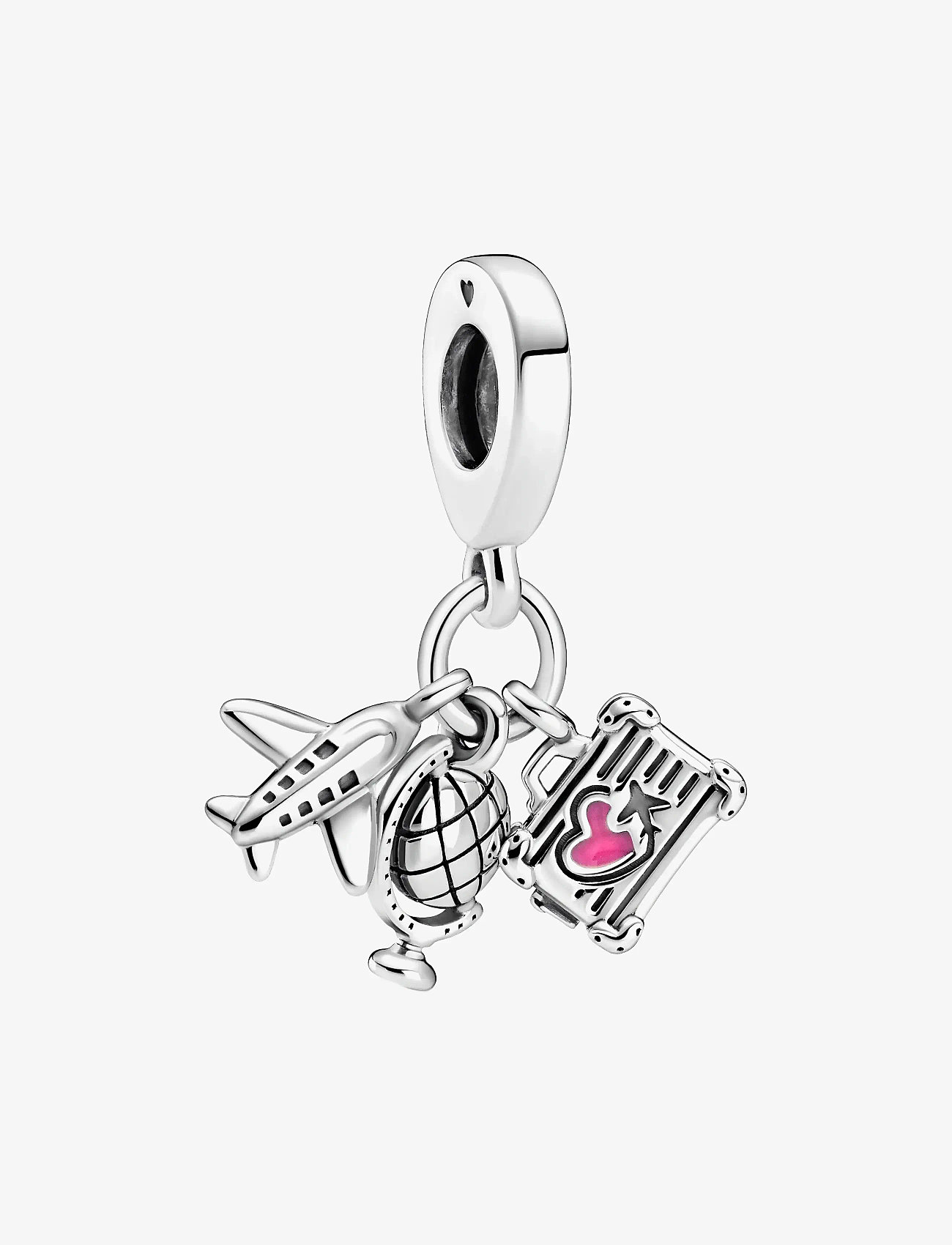 Pandora - Airplane, globe and suitcase sterling silver dangle with pink enamel - ripatsid - pink - 1