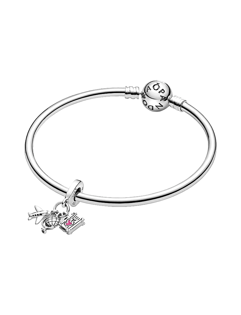 Pandora - Airplane, globe and suitcase sterling silver dangle with pink enamel - ripatsid - pink - 2