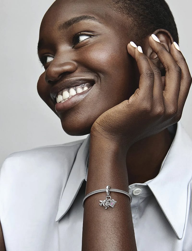 Pandora - Airplane, globe and suitcase sterling silver dangle with pink enamel - ripatsid - pink - 0