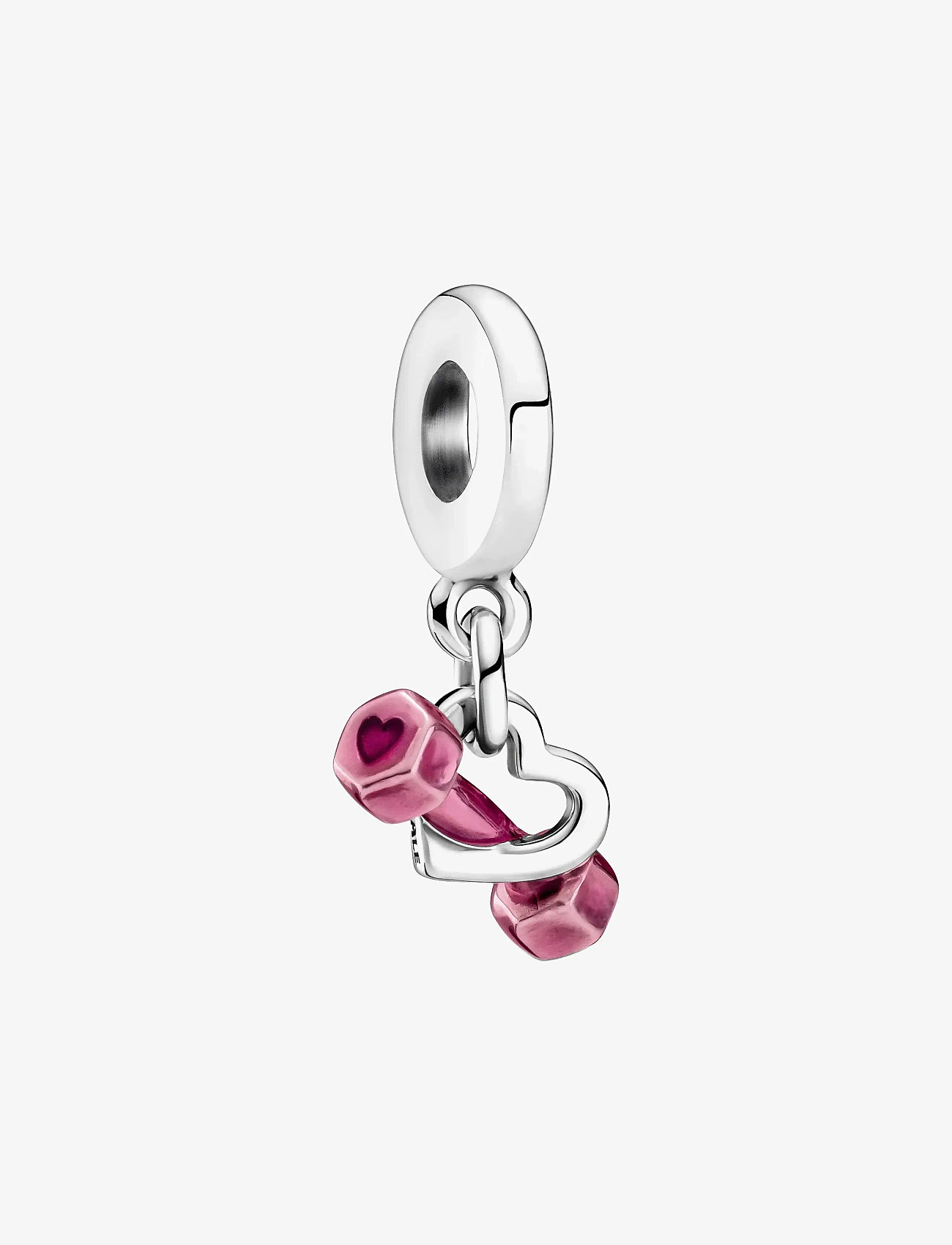 Pandora - Dumbbell sterling silver dangle with transparent pink enamel - vedhæng - pink - 1