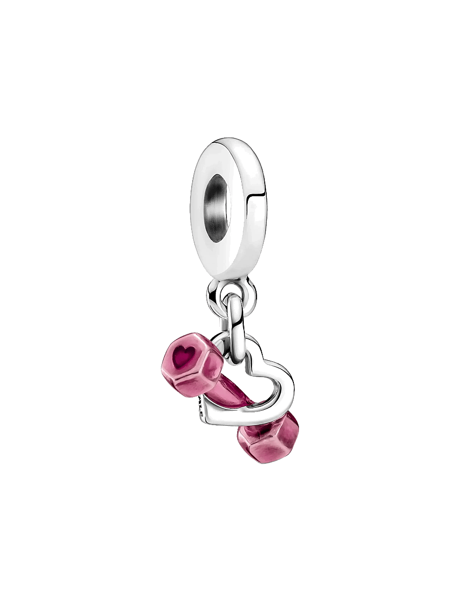 Pandora - Dumbbell sterling silver dangle with transparent pink enamel - hängen & berlocker - pink - 1