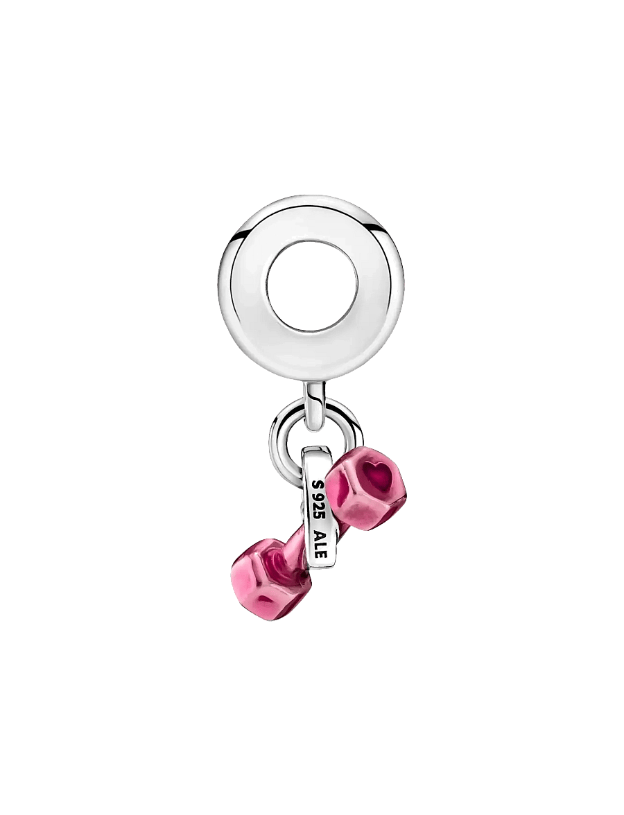 Pandora - Dumbbell sterling silver dangle with transparent pink enamel - hängen & berlocker - pink - 3