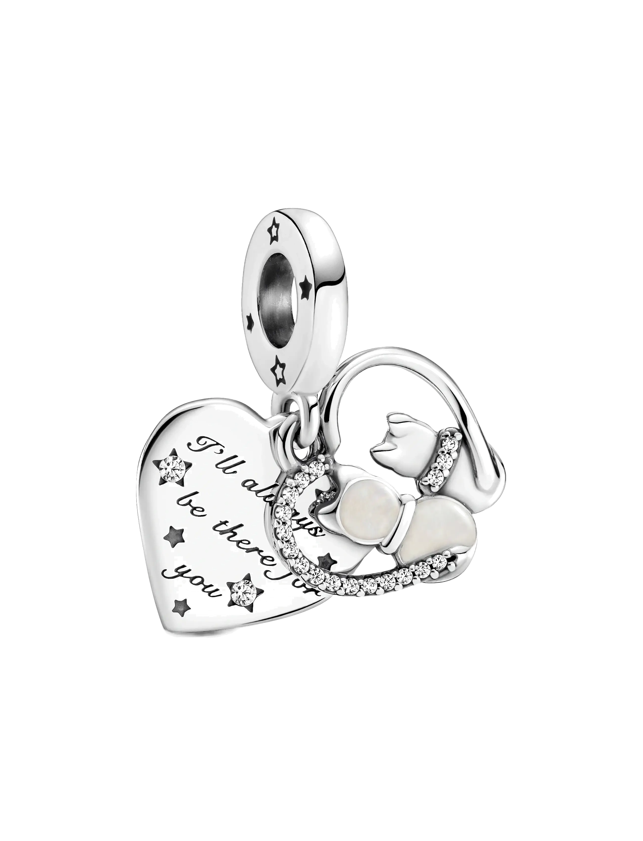 Pandora Cats and heart sterling silver dangle with clear cubic zirconia and shimmering silver enamel - Mode trends - WHITE / silver