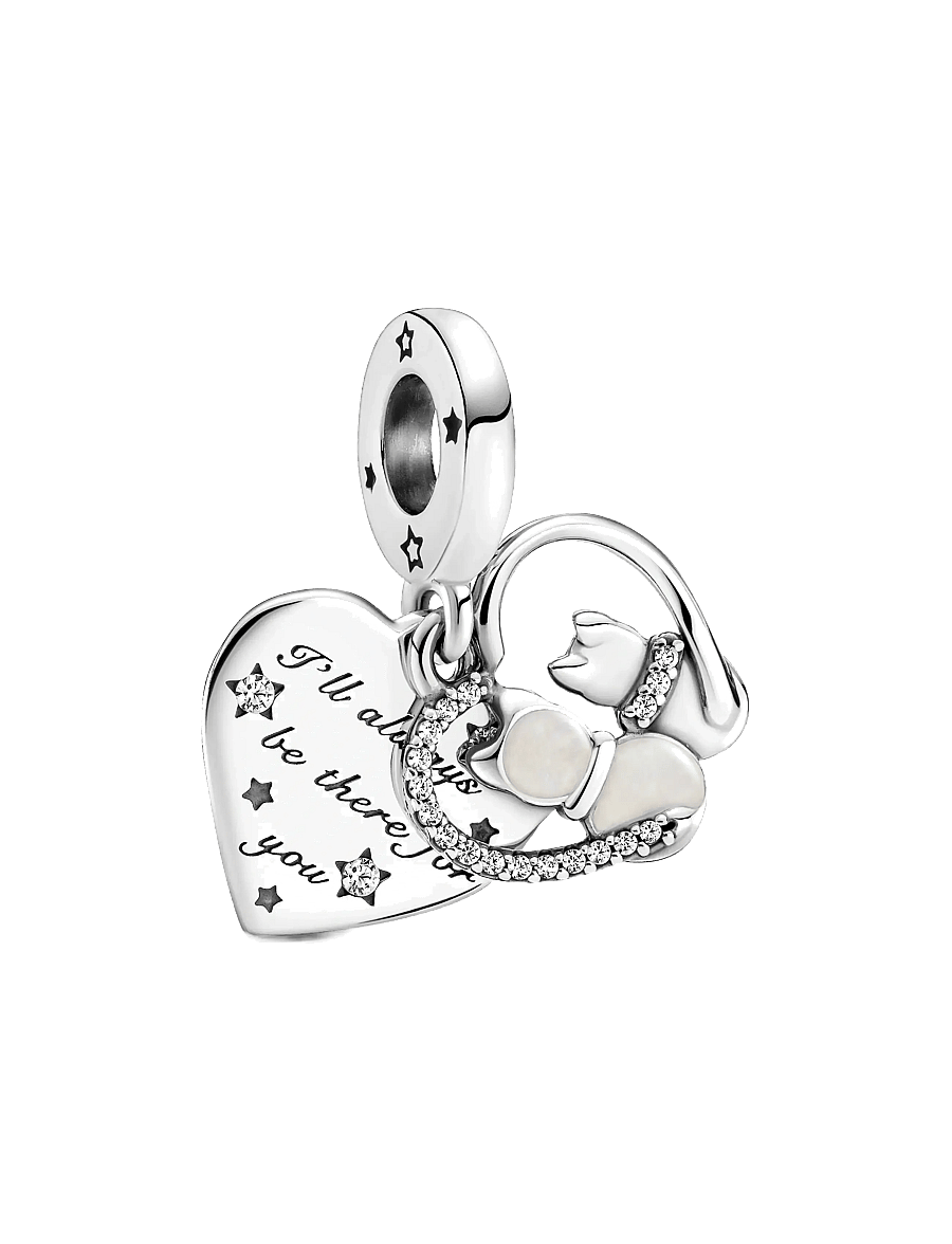 Pandora - Cats and heart sterling silver dangle with clear cubic zirconia and shimmering silver enamel - anhänger - white - 1
