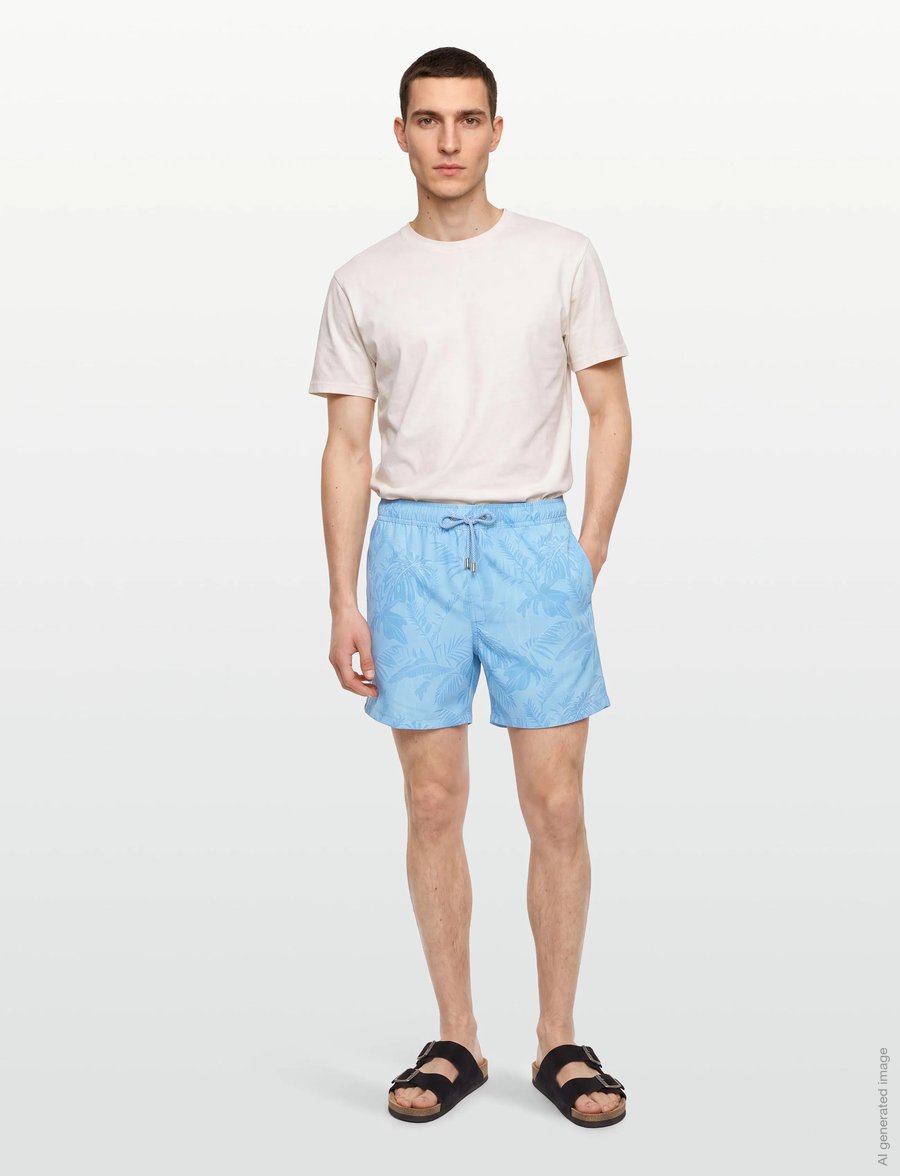 Panos Emporio - Classic Leaf Swimshort - badeshorts - light blue - 0