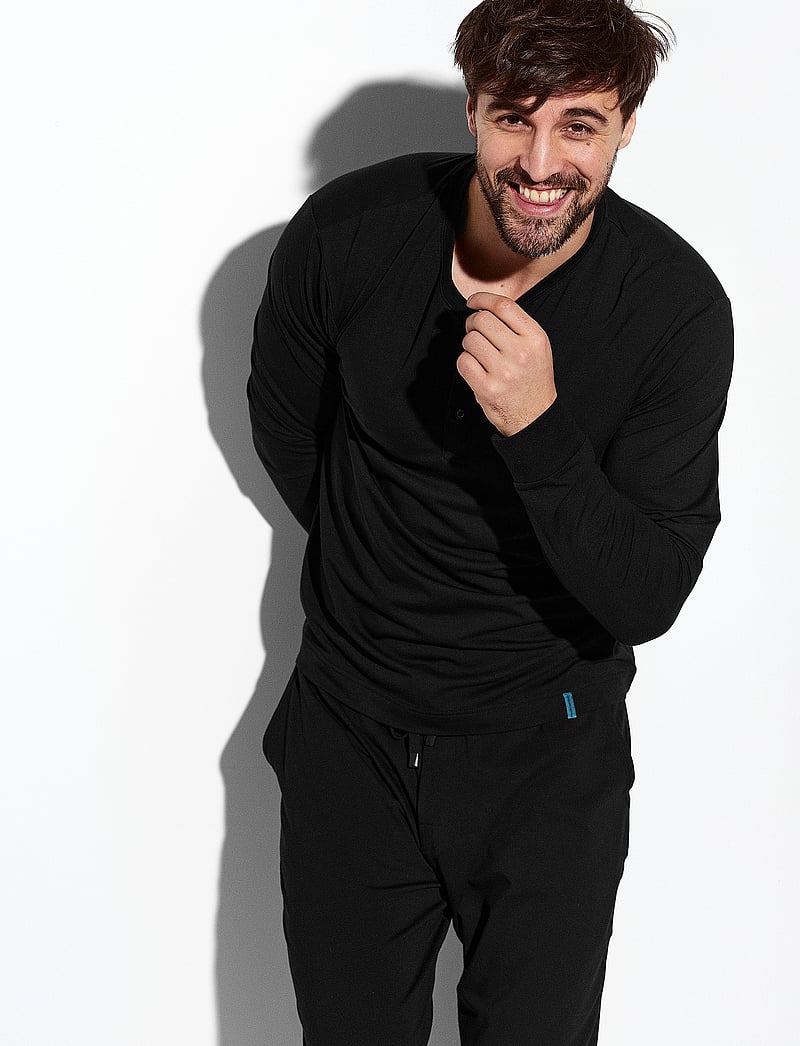 Panos Emporio - Lounge Henley Cotton Bamboo - pyjamaoberteil - black - 0