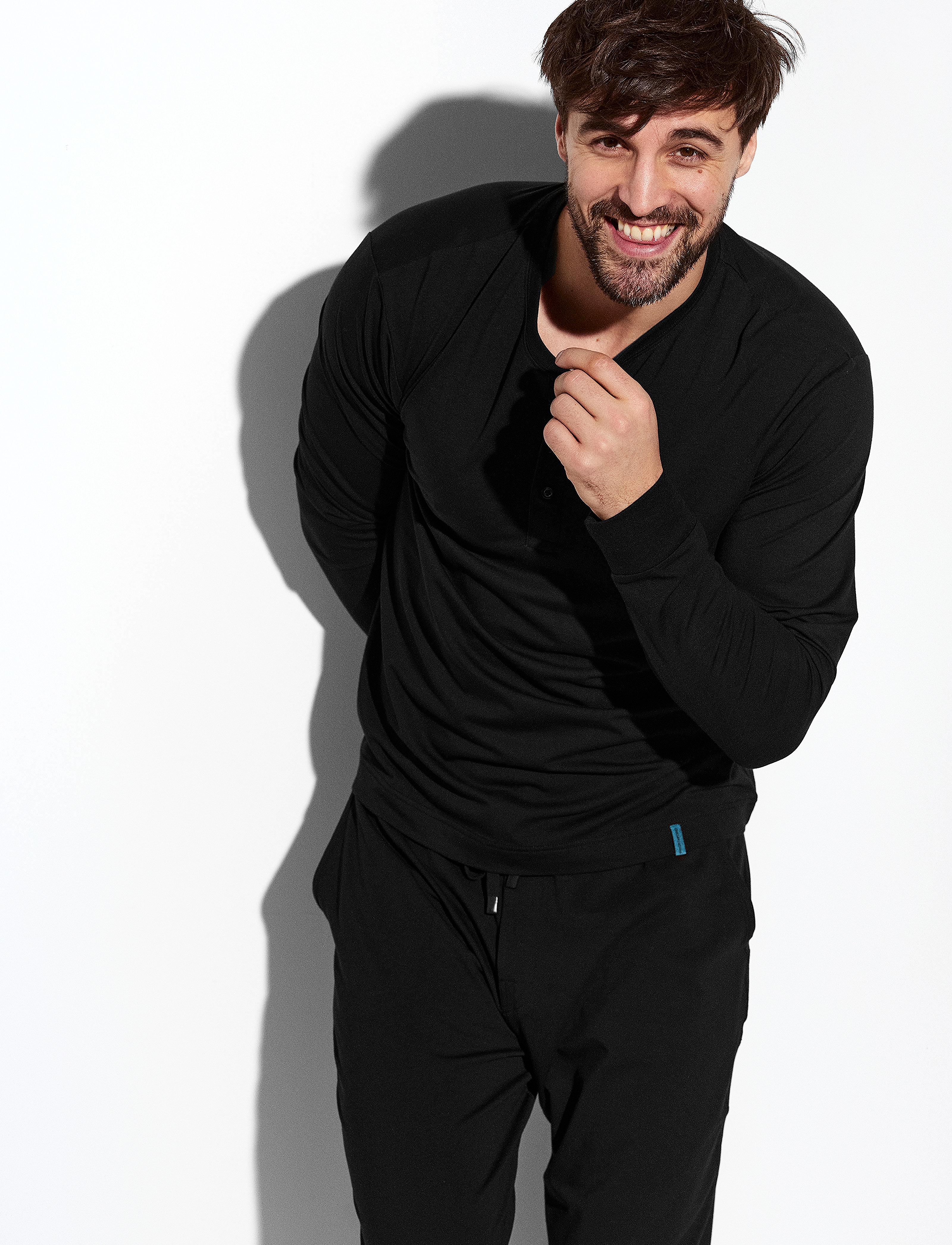 Panos Emporio Lounge Henley Cotton Bamboo - Pyjamapaidat - BLACK / black