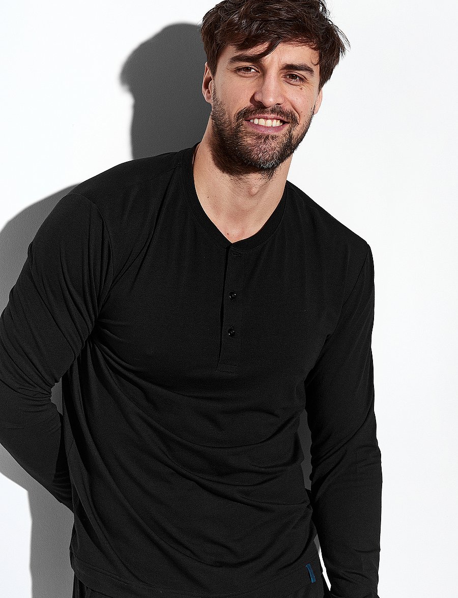 Panos Emporio - Lounge Henley Cotton Bamboo - pyjamapaidat - black - 3