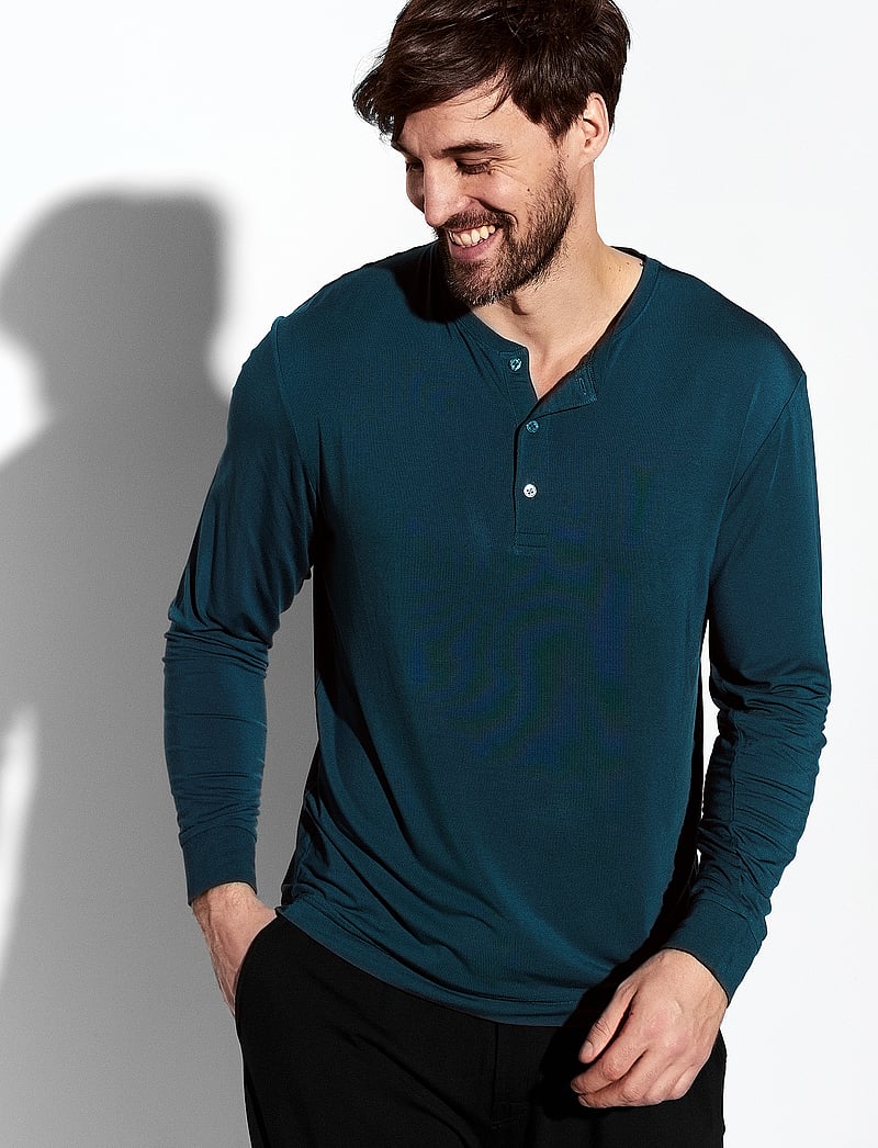 Panos Emporio - Lounge Henley Cotton Bamboo - pyjamaoberteil - deep teal - 0