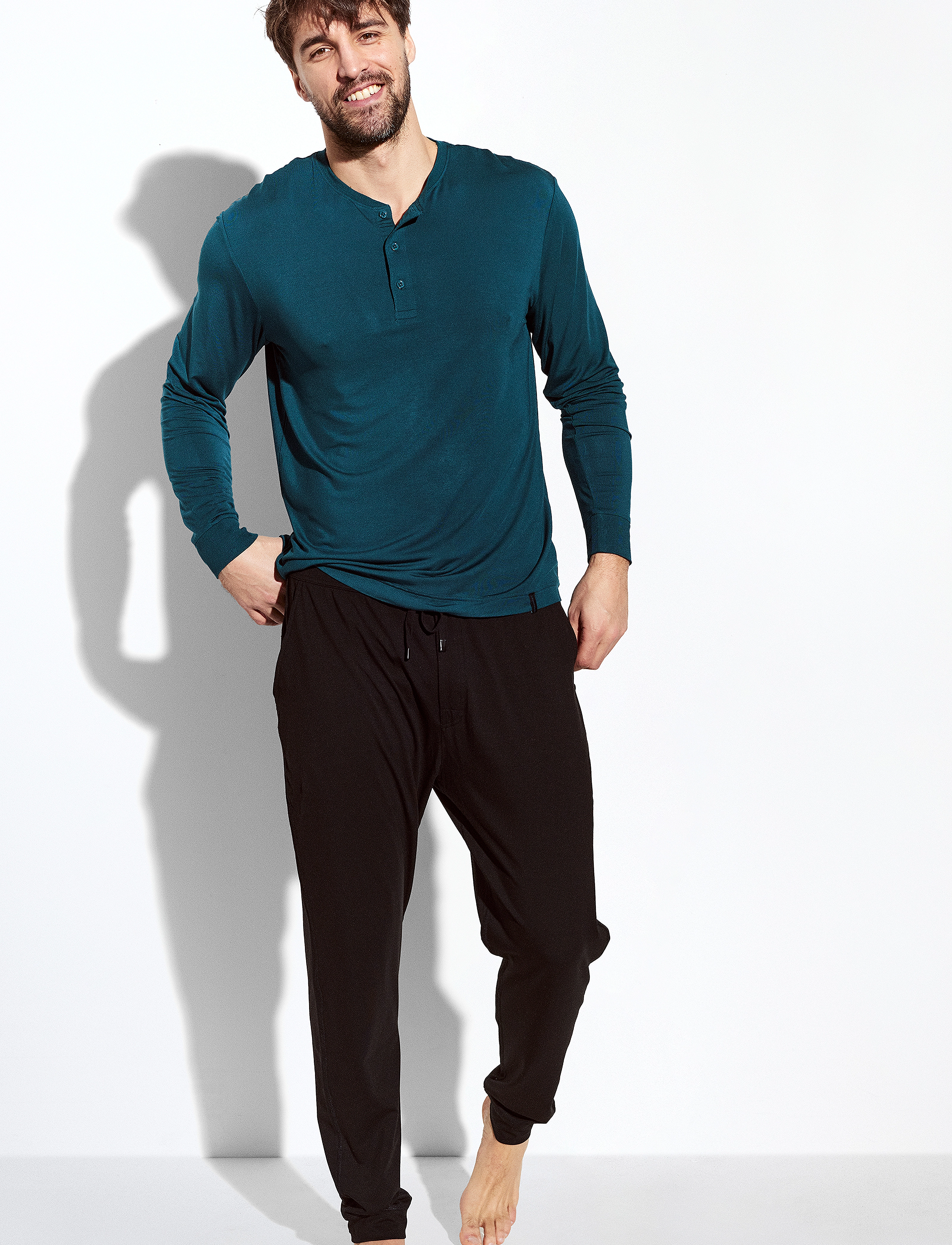 Panos Emporio - Lounge Henley Cotton Bamboo - deep teal - 3