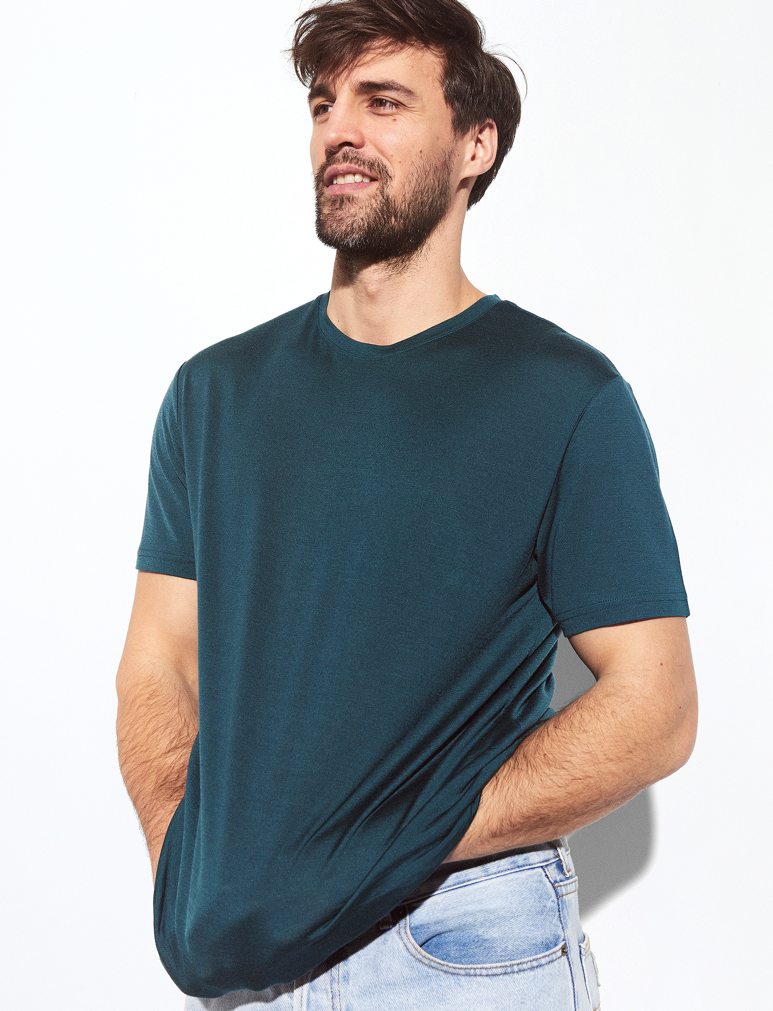 Panos Emporio - Wool/Tencel Short Sleve Top - deep teal - 3