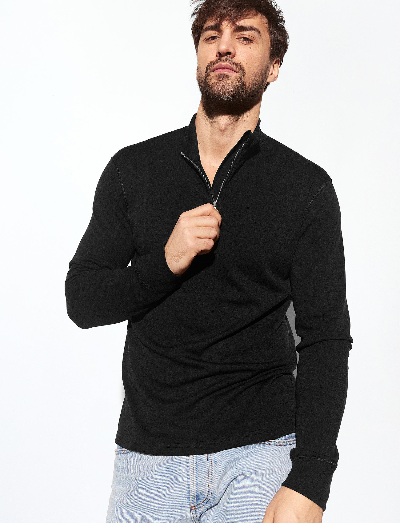 Panos Emporio - Wool/Bamboo Half Zip Sweater - pidžamas tops - black - 1