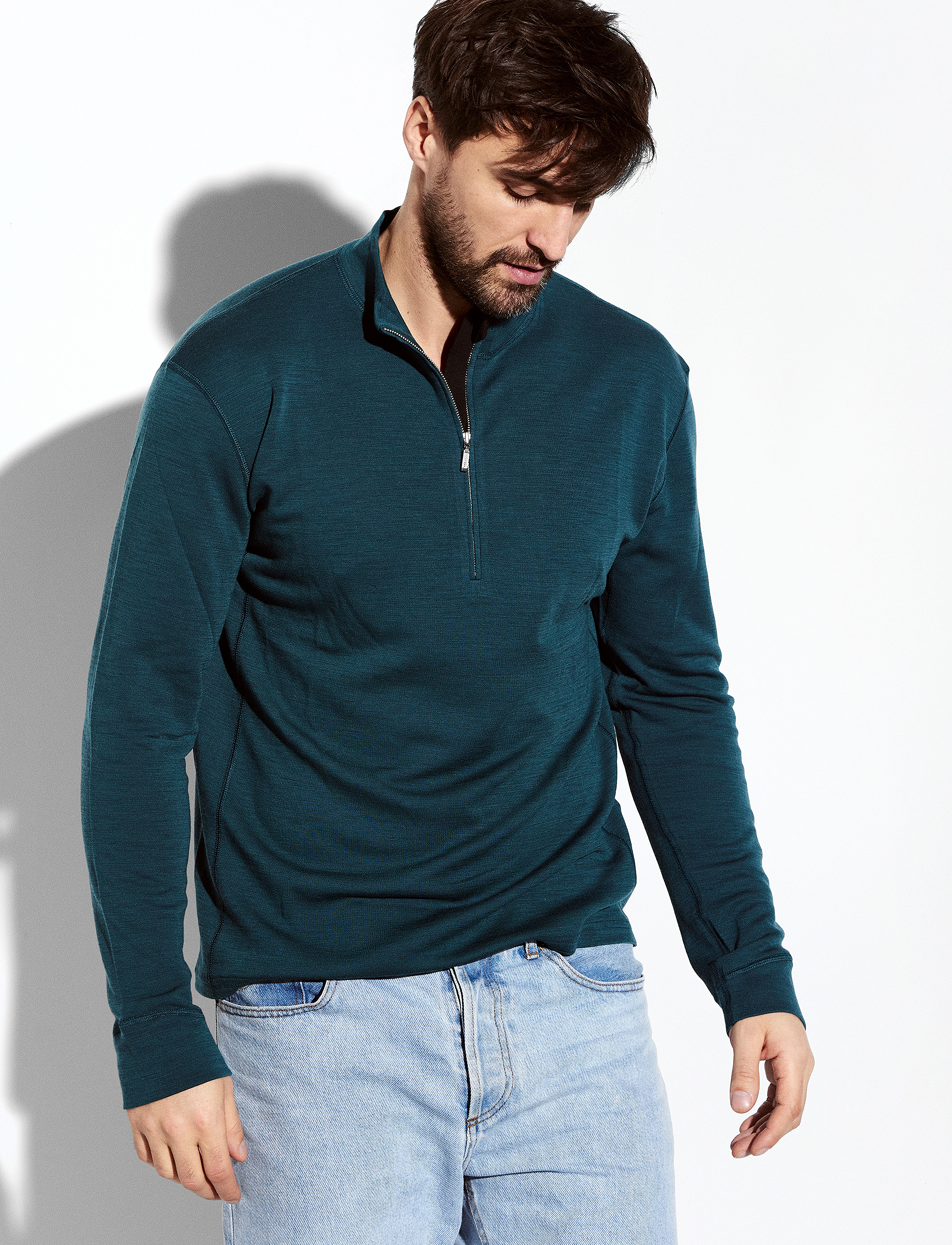 Panos Emporio - Wool/Bamboo Half Zip Sweater - deep teal - 3