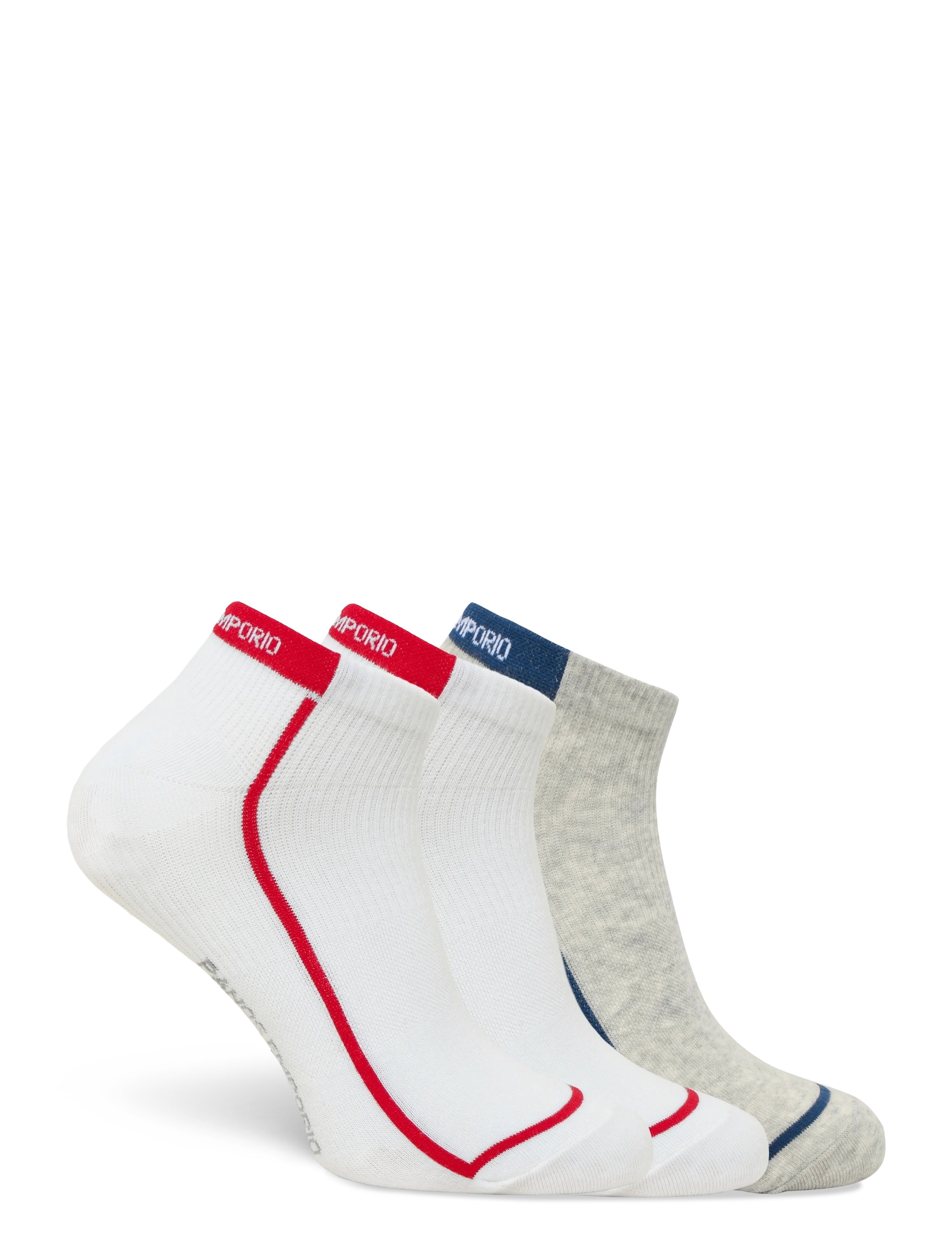 Panos Emporio - 3pk Racer Stripe Quarter - ankelstrumpor - white/light grey/white - 1