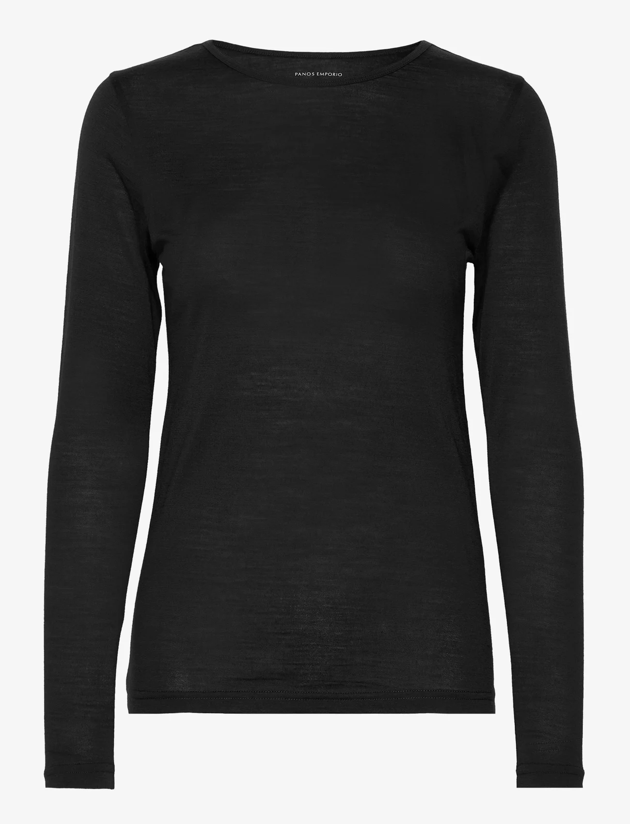 Panos Emporio - Wool/Tencel Tee Long Sleeve - långärmade toppar - black - 0