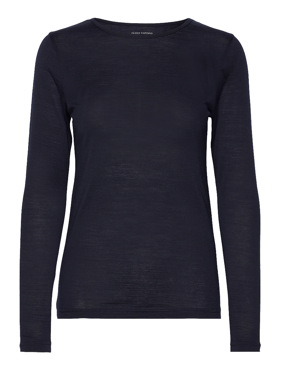 Panos Emporio - Wool/Tencel Long Sleeve - toppar - dark navy - 1