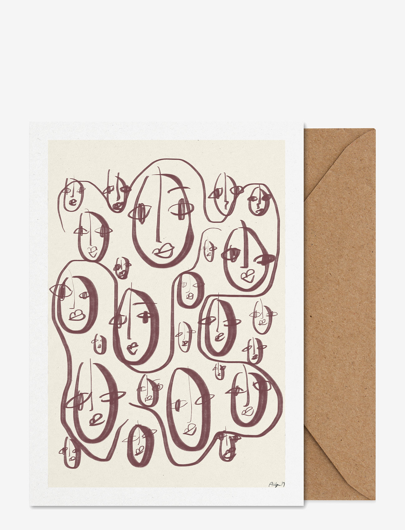 Paper Collective - Random Faces - Folded A5 Art Card - beige, white, brown - 0