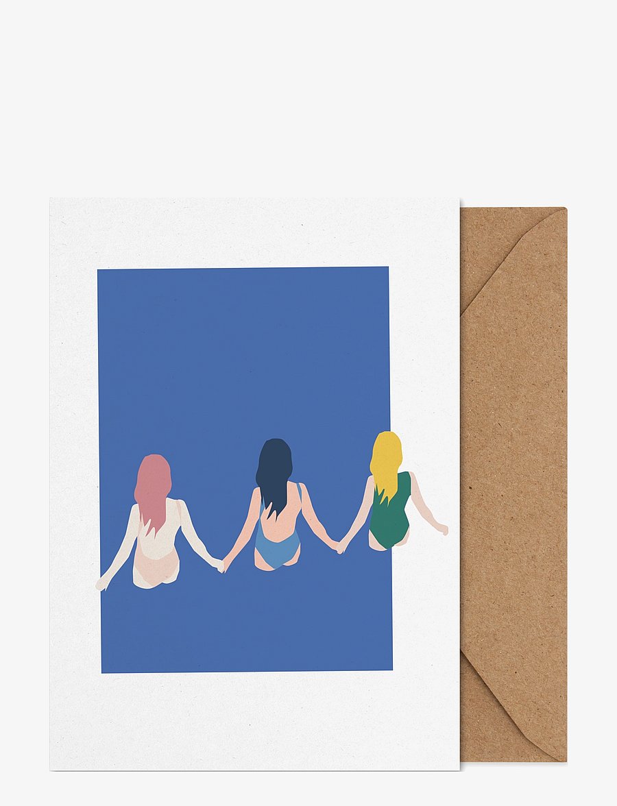 Paper Collective - Girls - Folded A5 Art Card - blue, white, pink, dark blue, green, yellow - 0