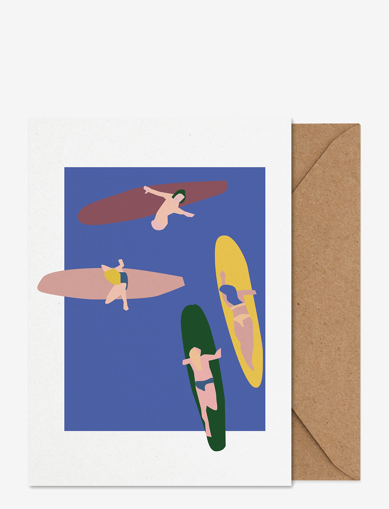 Paper Collective - Surfers - Folded A5 Art Card - blue, white, beige, yellow, green, pink, terracotta - 0