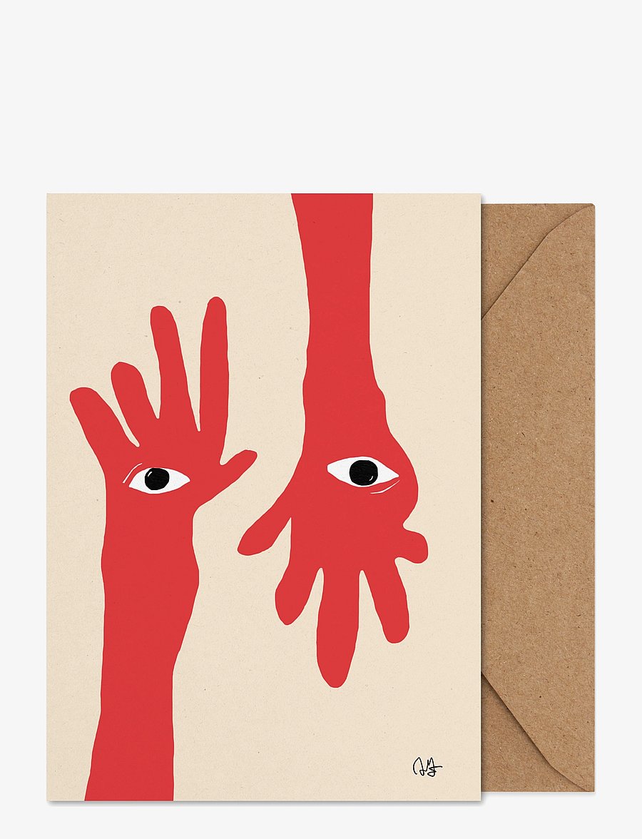 Paper Collective - Hamsa Hands - Folded A5 Art Card - beige, red, white, black - 0